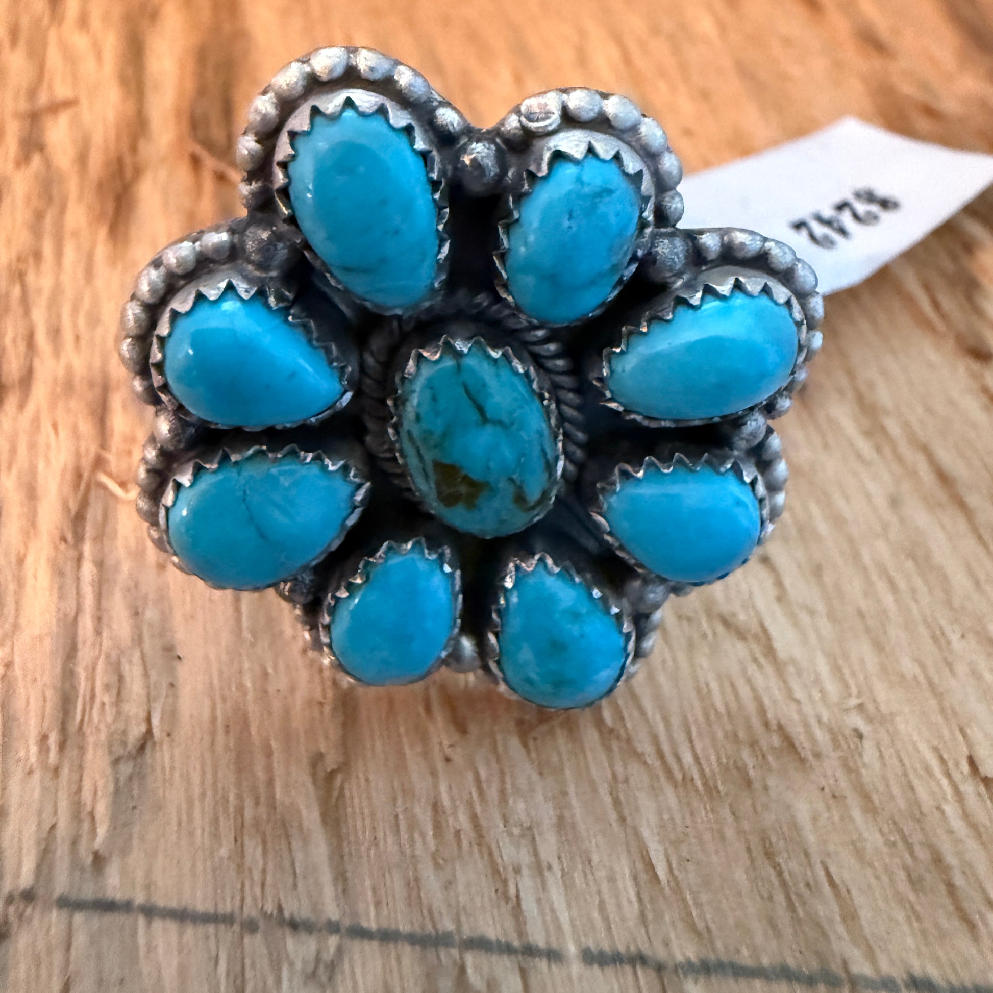 Tonopah Turquoise Nine Gem Cluster Ring Adjustable Sterling Silver Wild West Boho