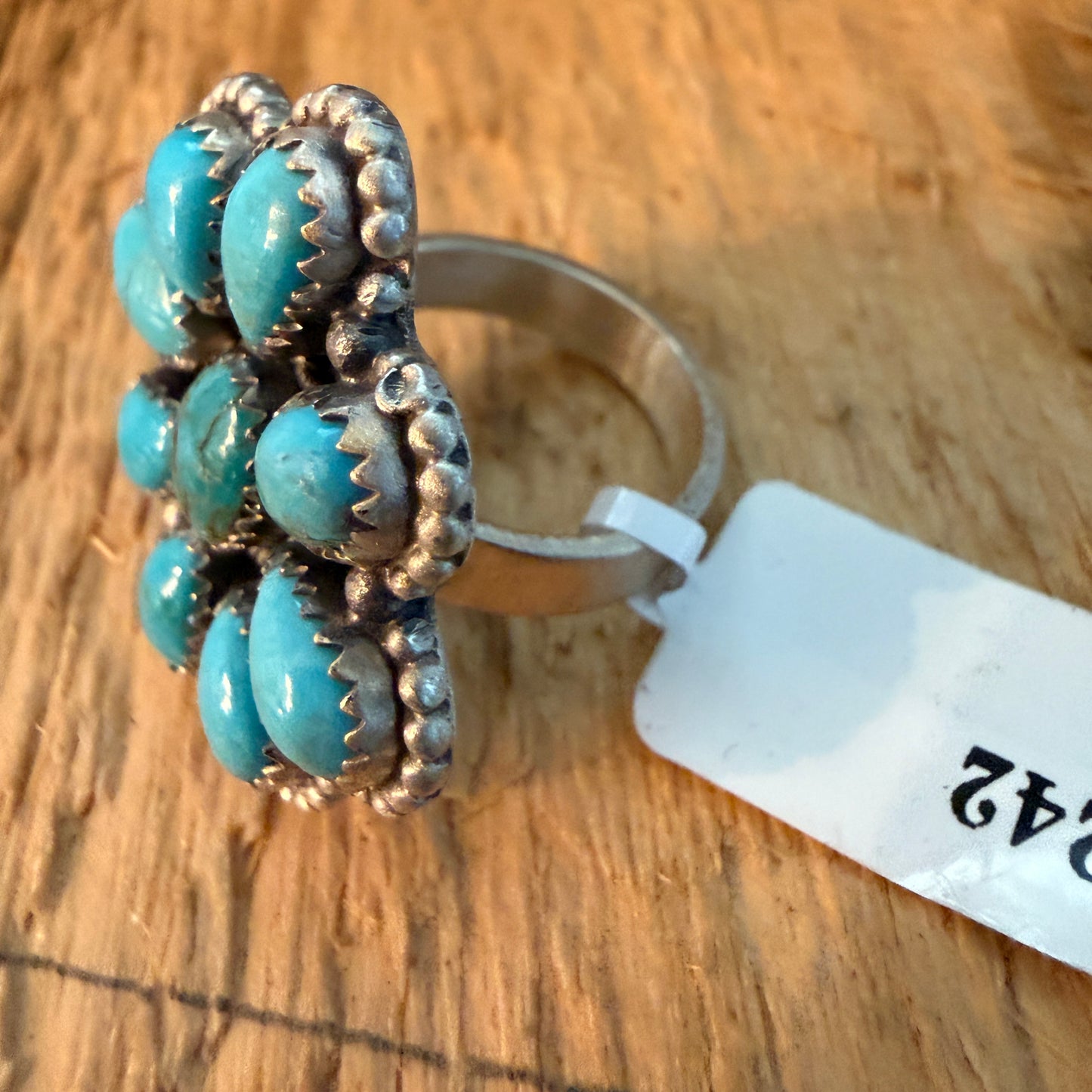 Tonopah Turquoise Nine Gem Cluster Ring Adjustable Sterling Silver Wild West Boho