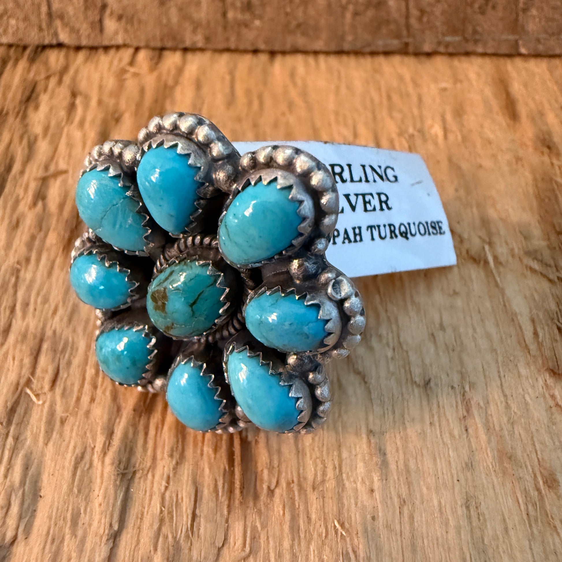 Tonopah Turquoise Nine Gem Cluster Ring Adjustable Sterling Silver Wild West Boho