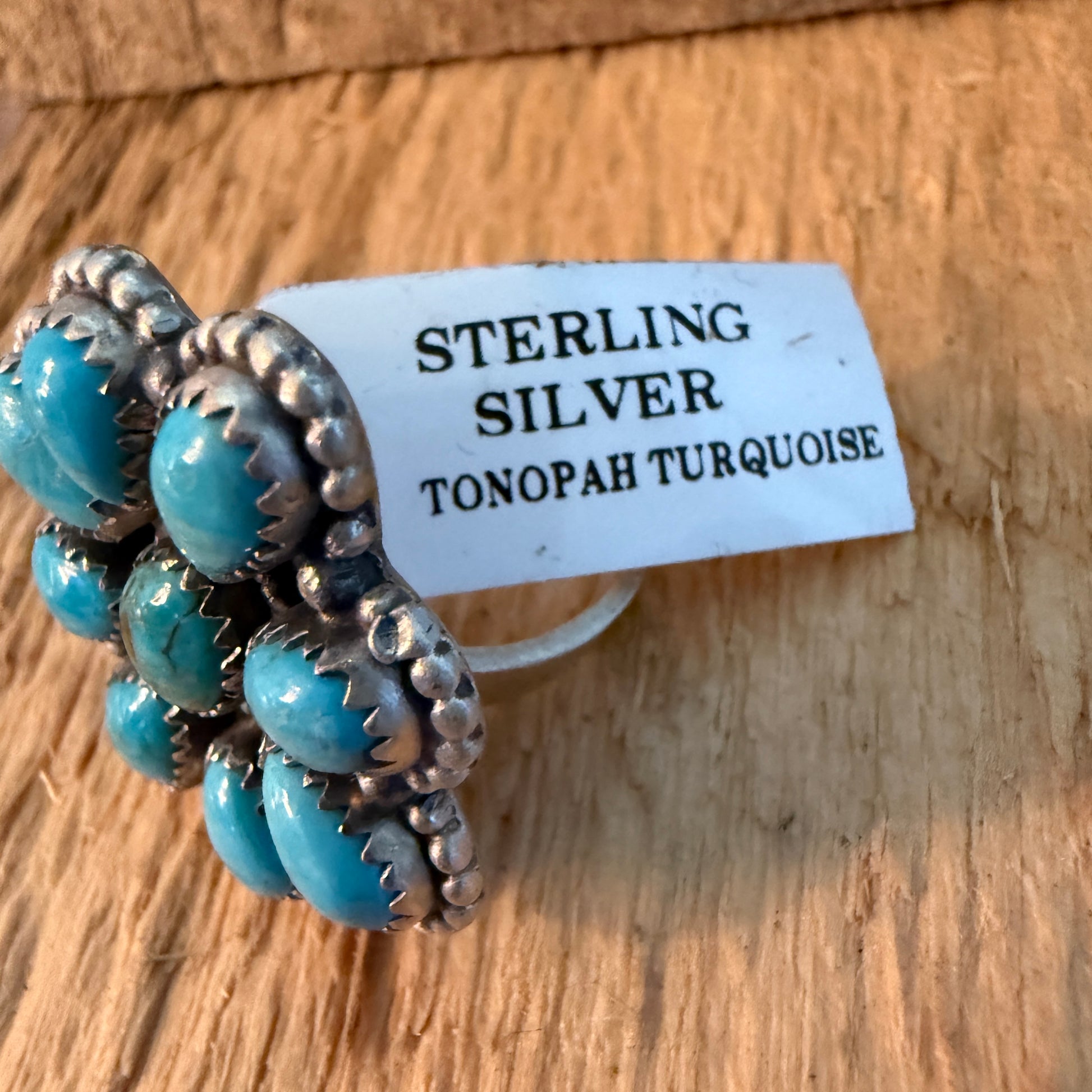 Tonopah Turquoise Nine Gem Cluster Ring Adjustable Sterling Silver Wild West Boho