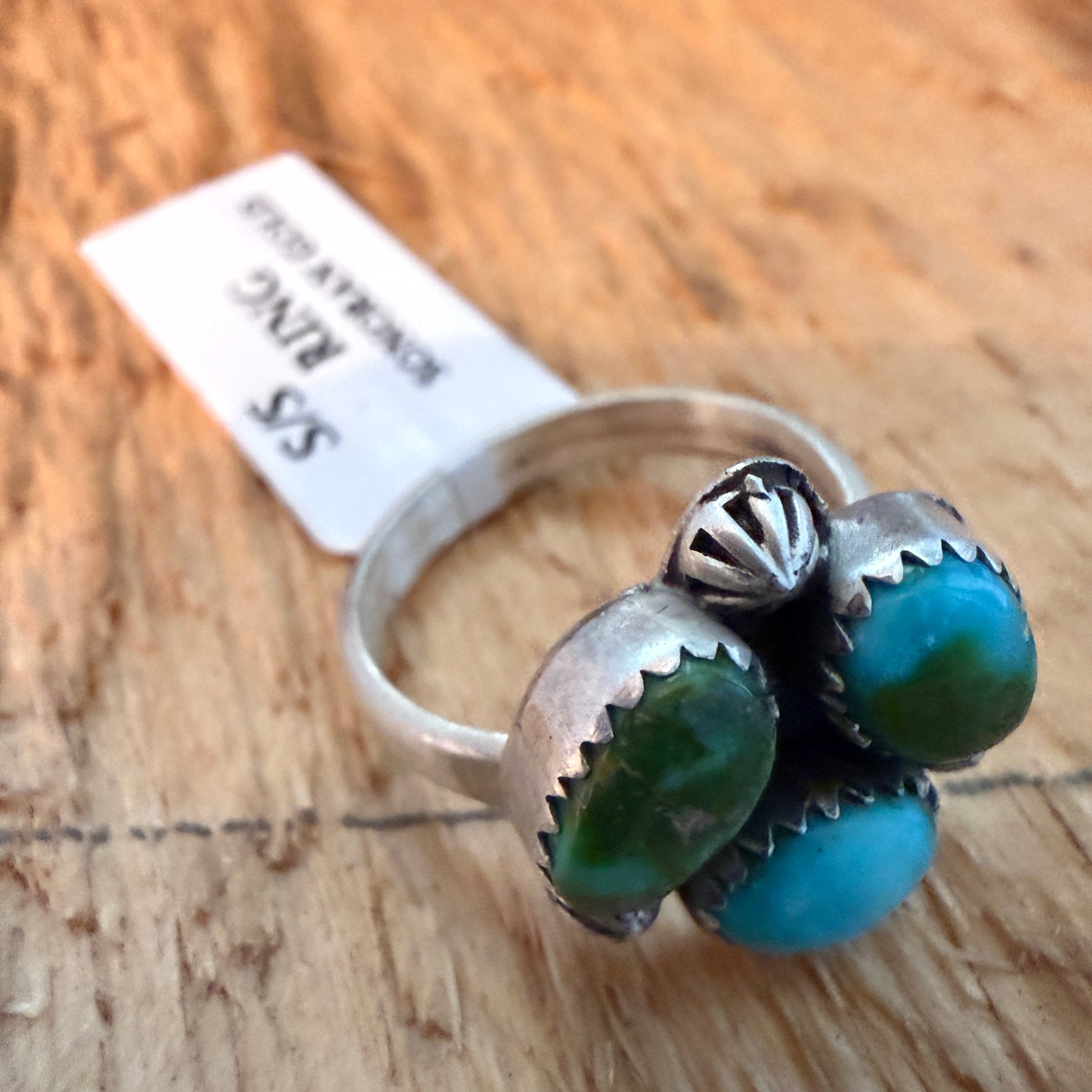 Sonoran Gold Turquoise Three Gemstone Cluster Ring In Sterling Silver Adjustable Wild West Boho