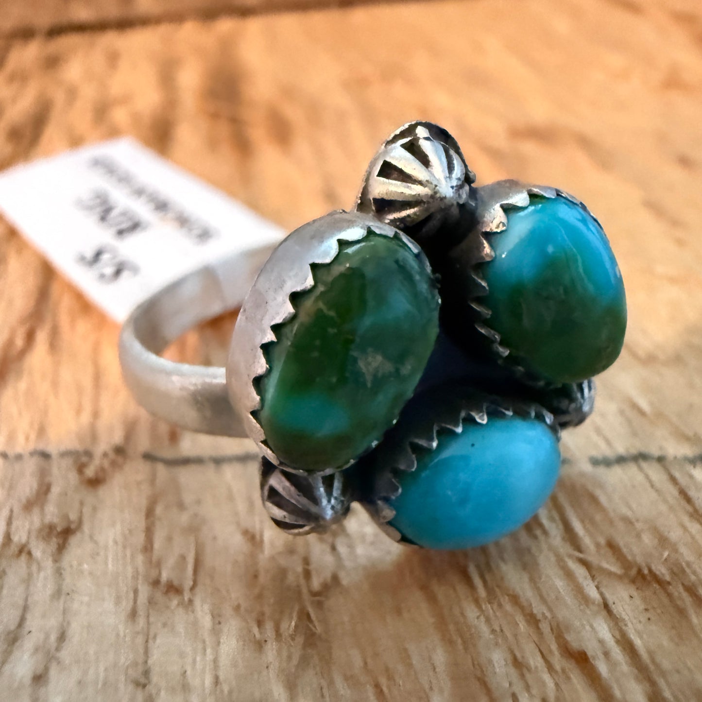 Sonoran Gold Turquoise Three Gemstone Cluster Ring In Sterling Silver Adjustable Wild West Boho