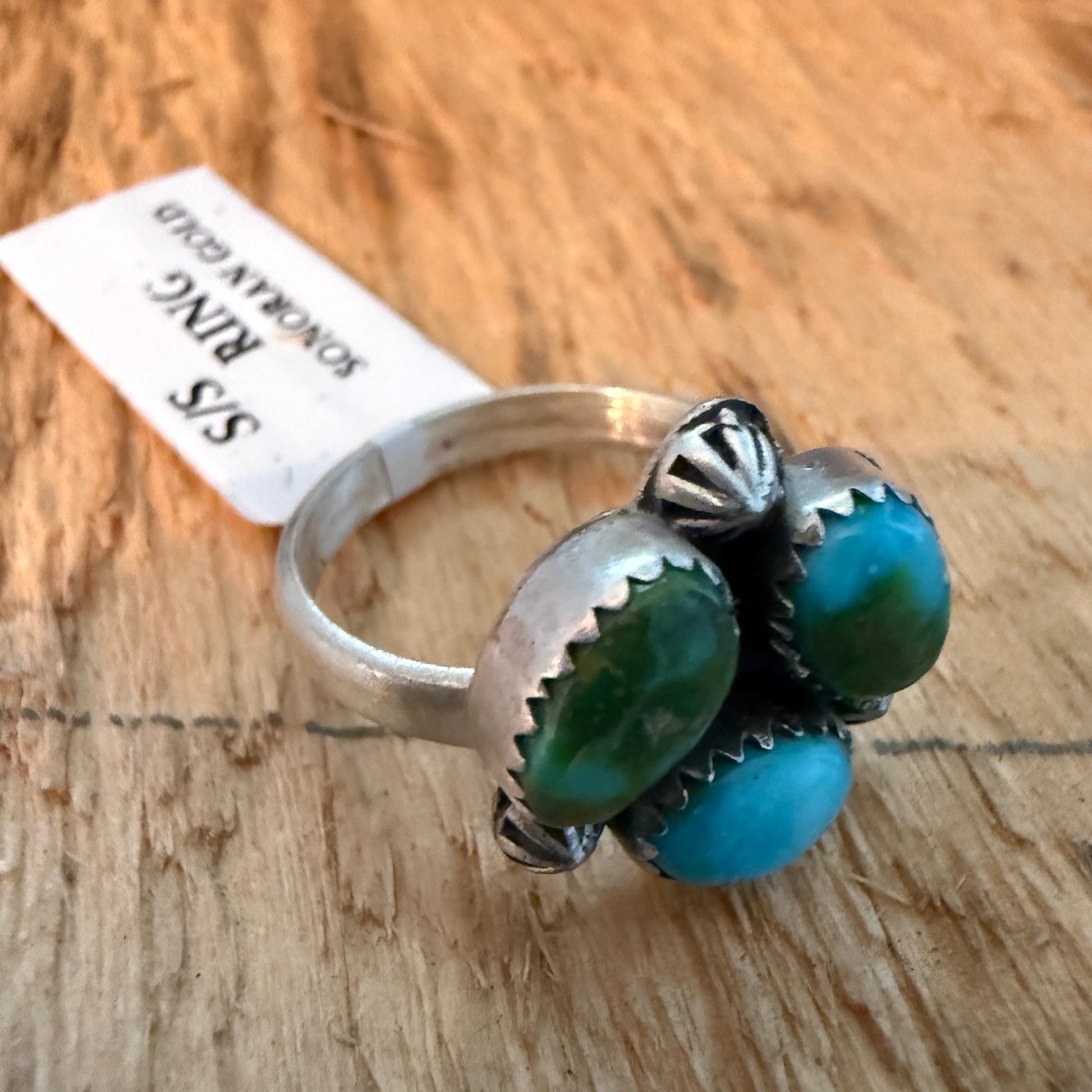 Sonoran Gold Turquoise Three Gemstone Cluster Ring In Sterling Silver Adjustable Wild West Boho