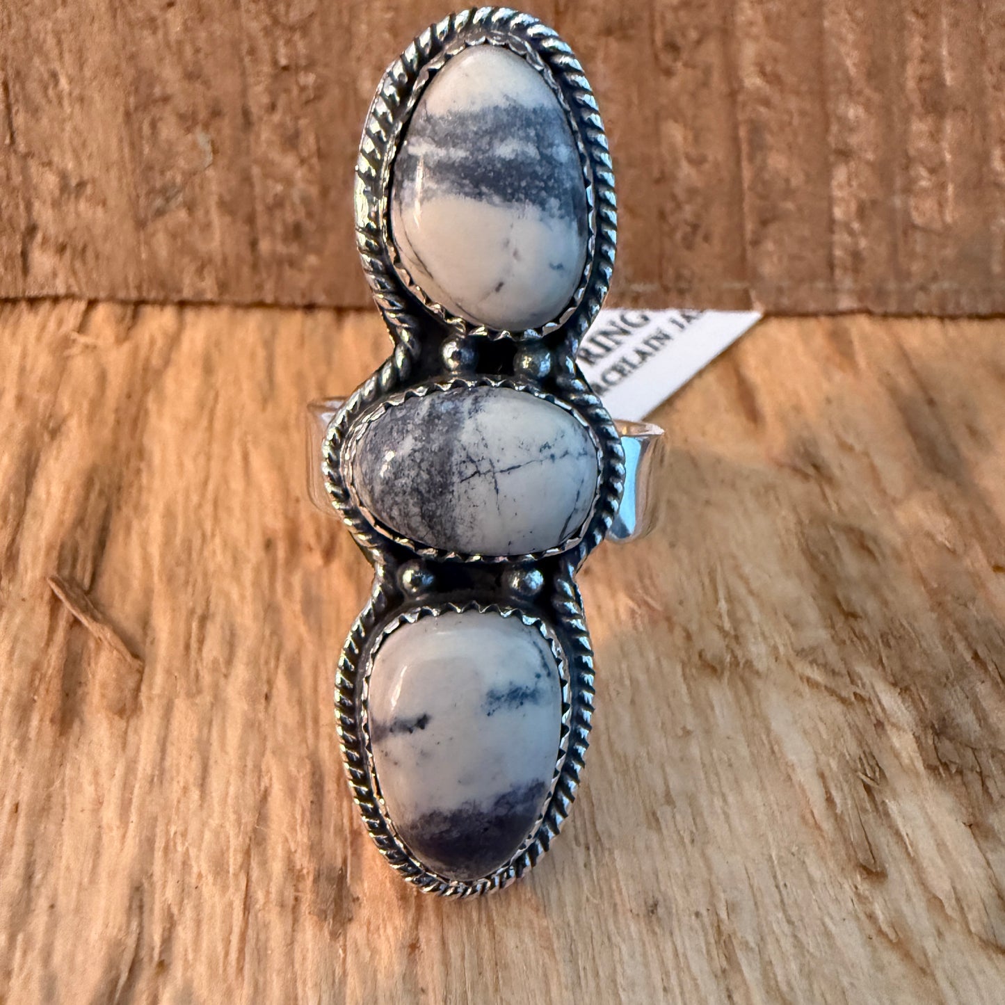 Three Gem Porcelain Jasper Cuff Ring in Sterling Silver Adjustable Wild West Boho