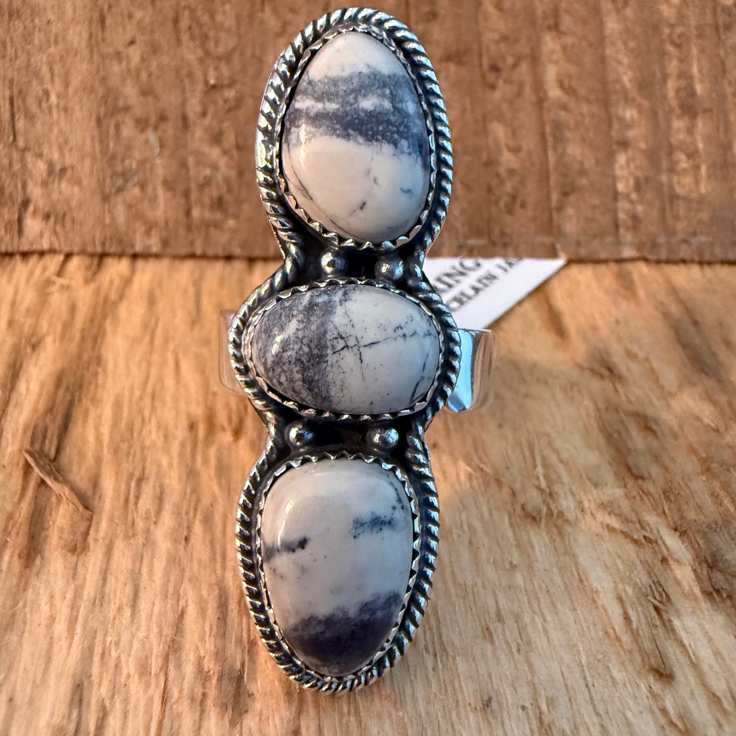 Three Gem Porcelain Jasper Cuff Ring in Sterling Silver Adjustable Wild West Boho