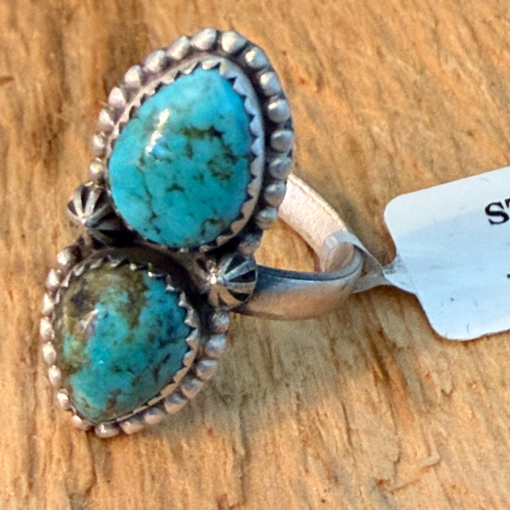 Tonopah Turquoise Two Gemstones Sterling Silver Adjustable Statement Ring Wild West Boho