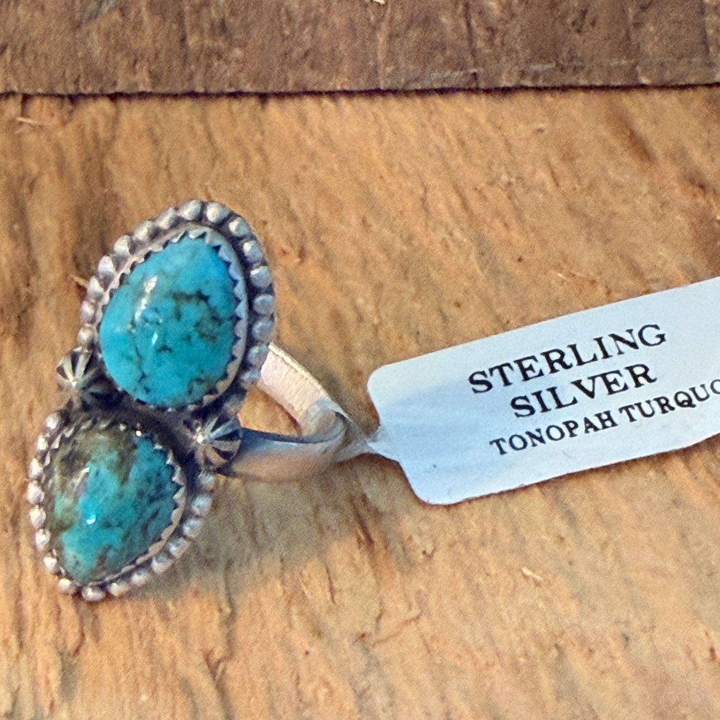 Tonopah Turquoise Two Gemstones Sterling Silver Adjustable Statement Ring Wild West Boho