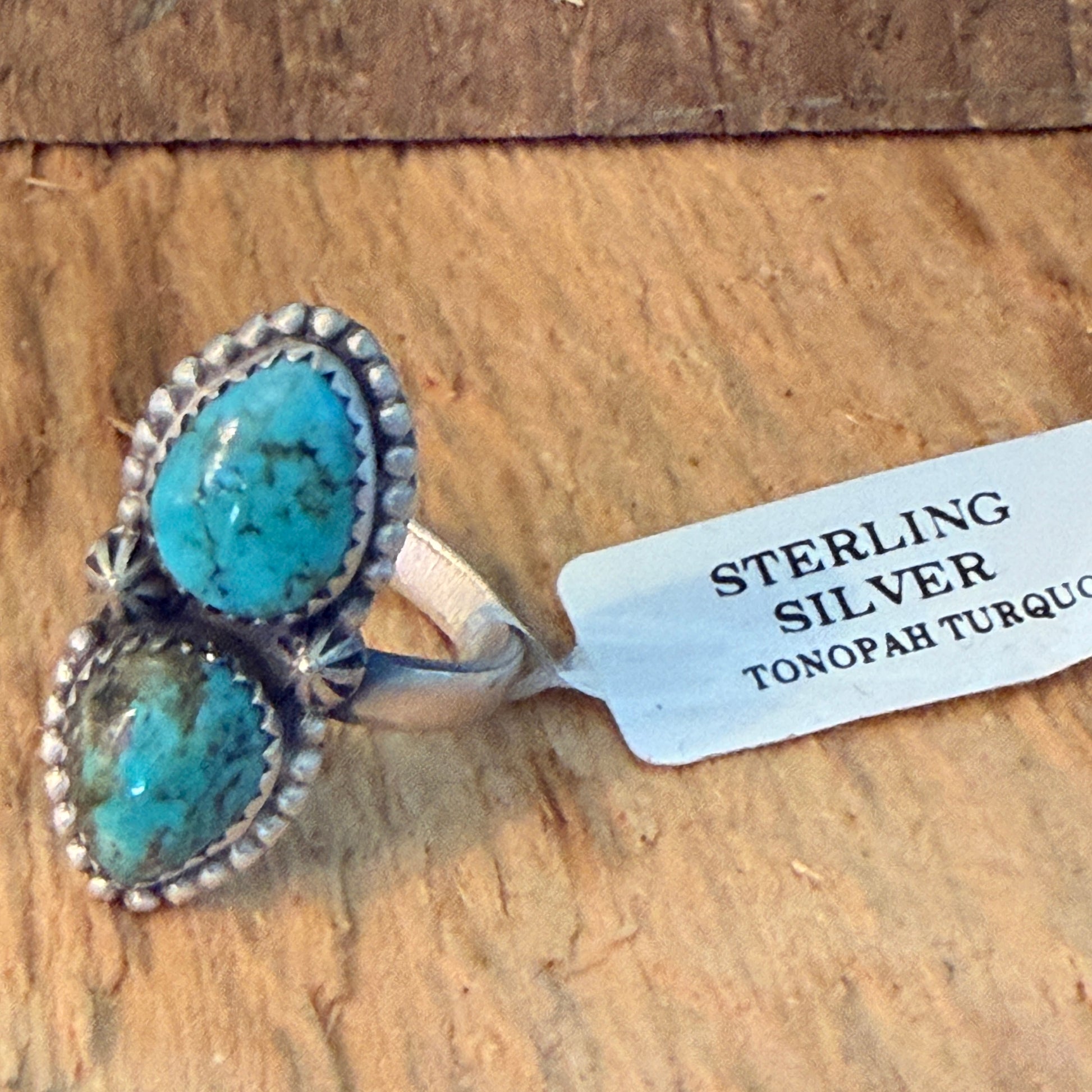 Tonopah Turquoise Two Gemstones Sterling Silver Adjustable Statement Ring Wild West Boho