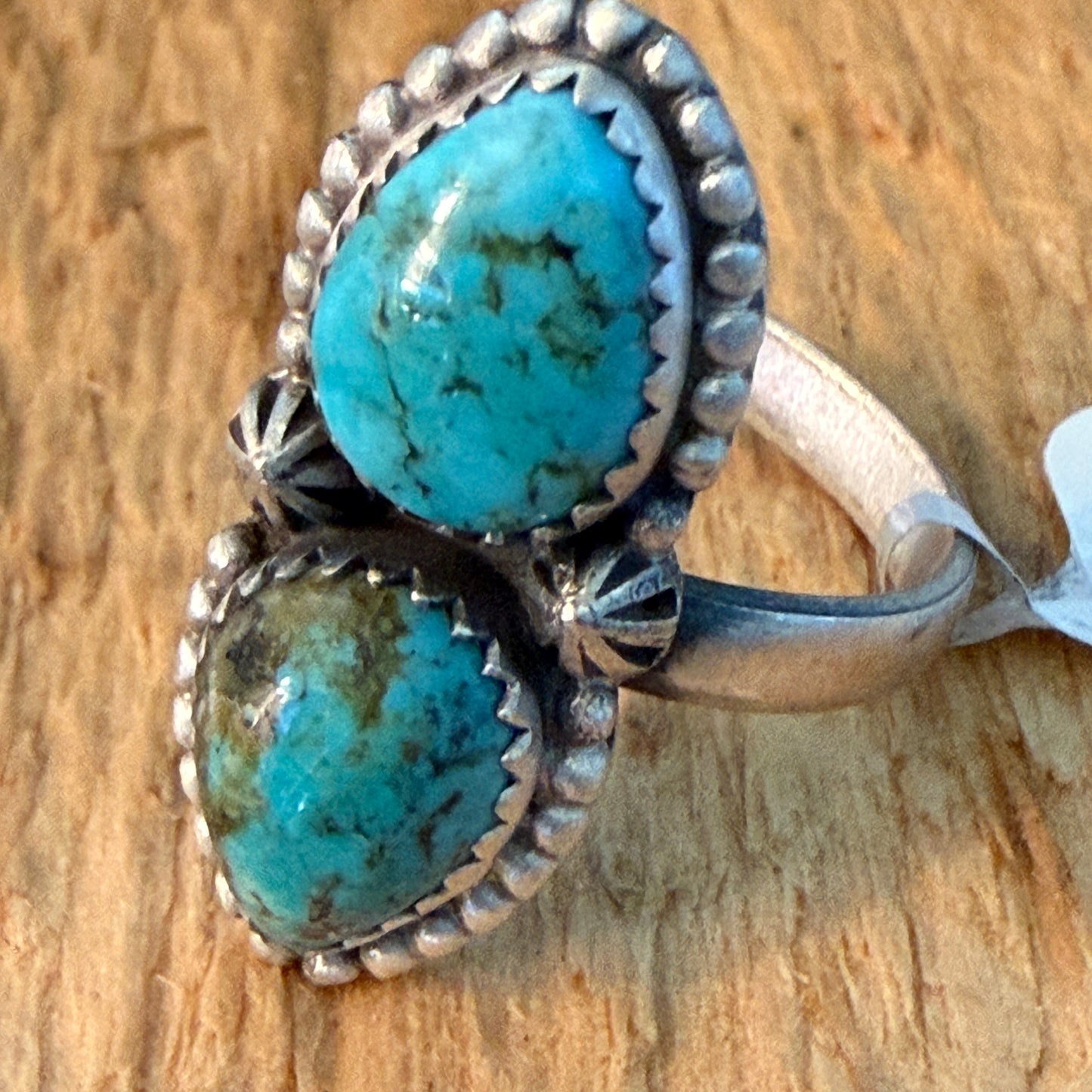 Tonopah Turquoise Two Gemstones Sterling Silver Adjustable Statement Ring Wild West Boho