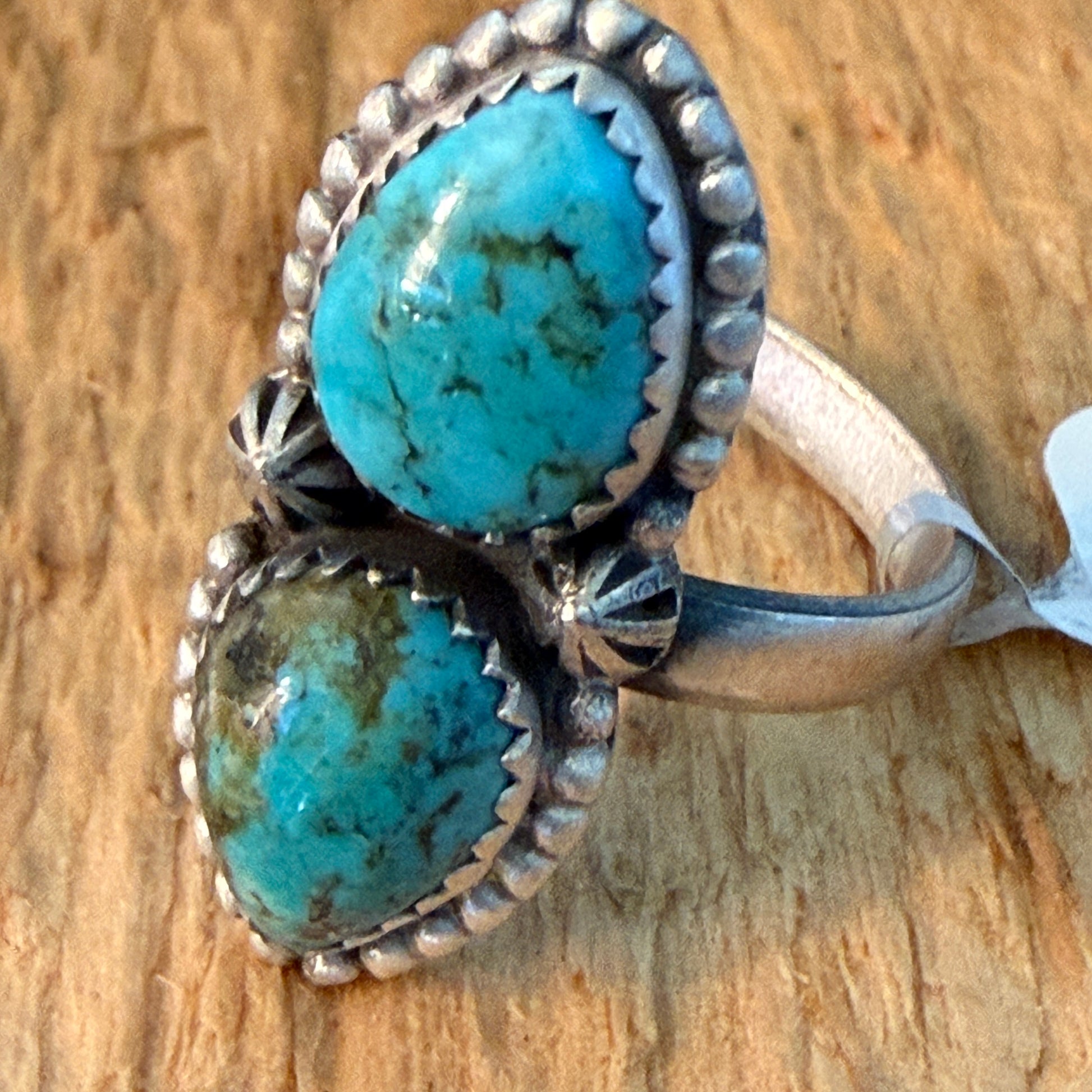 Tonopah Turquoise Two Gemstones Sterling Silver Adjustable Statement Ring Wild West Boho