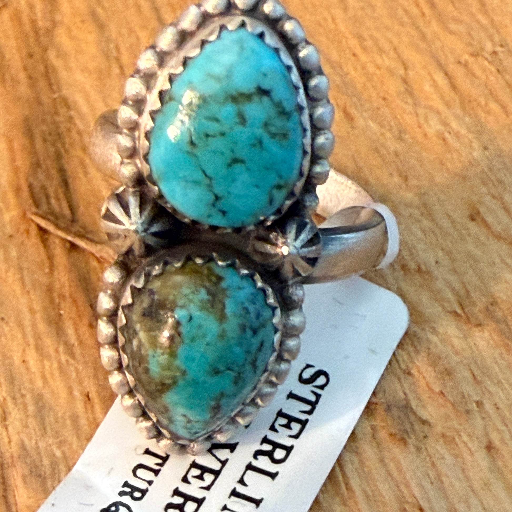 Tonopah Turquoise Two Gemstones Sterling Silver Adjustable Statement Ring Wild West Boho