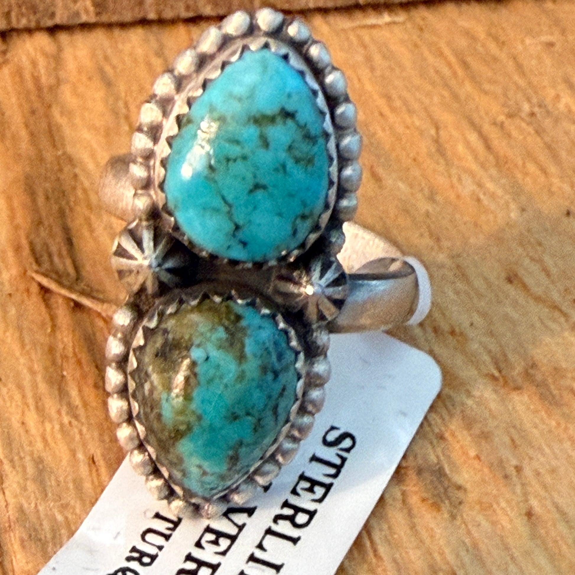Tonopah Turquoise Two Gemstones Sterling Silver Adjustable Statement Ring Wild West Boho