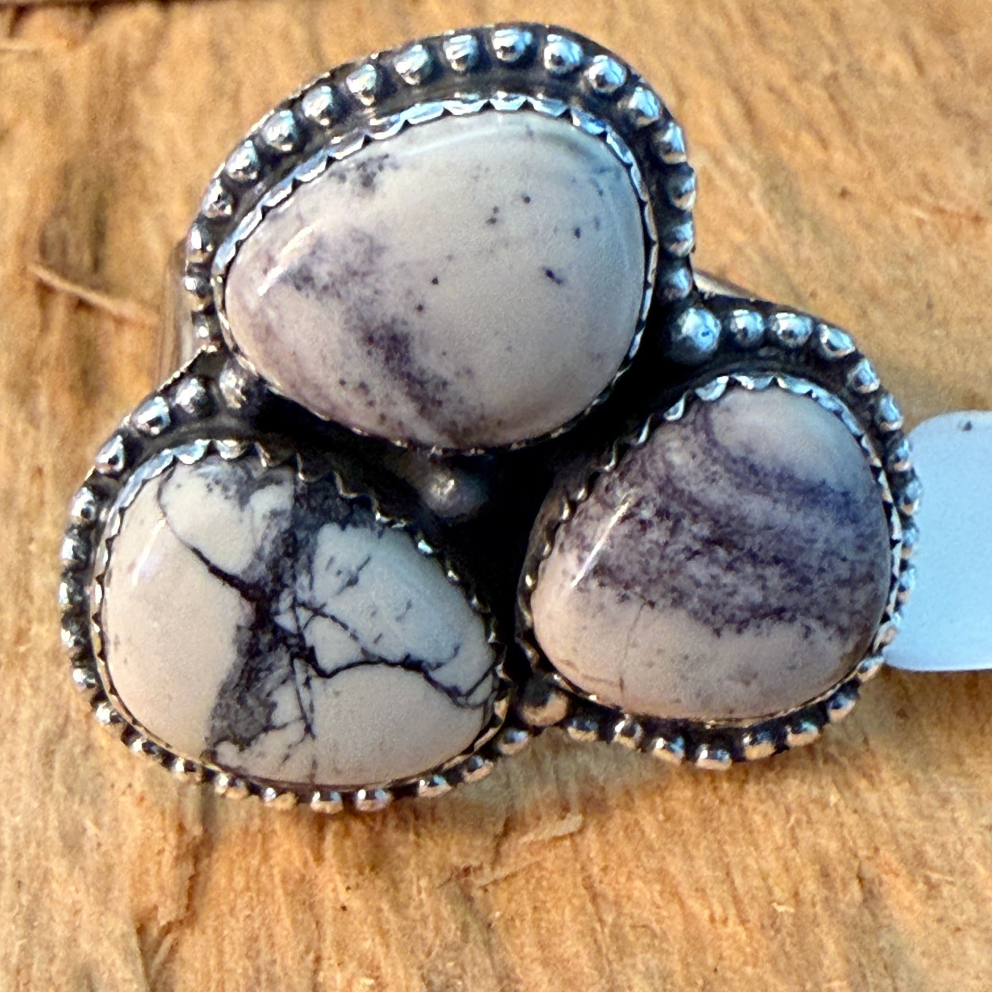 Handcrafted Porcelain Jasper Turquoise 3 Gemstone Cluster Ring Sterling Silver Wild West Boho