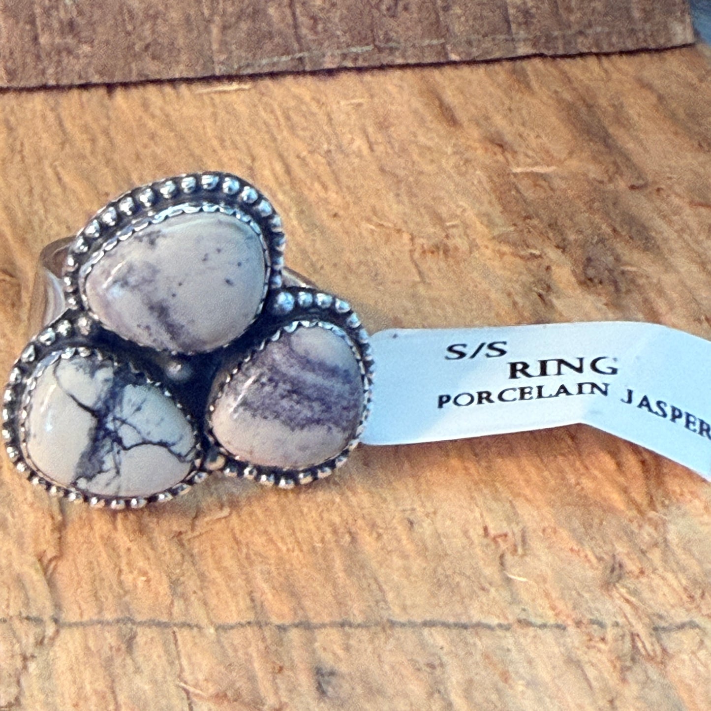 Handcrafted Porcelain Jasper Turquoise 3 Gemstone Cluster Ring Sterling Silver Wild West Boho