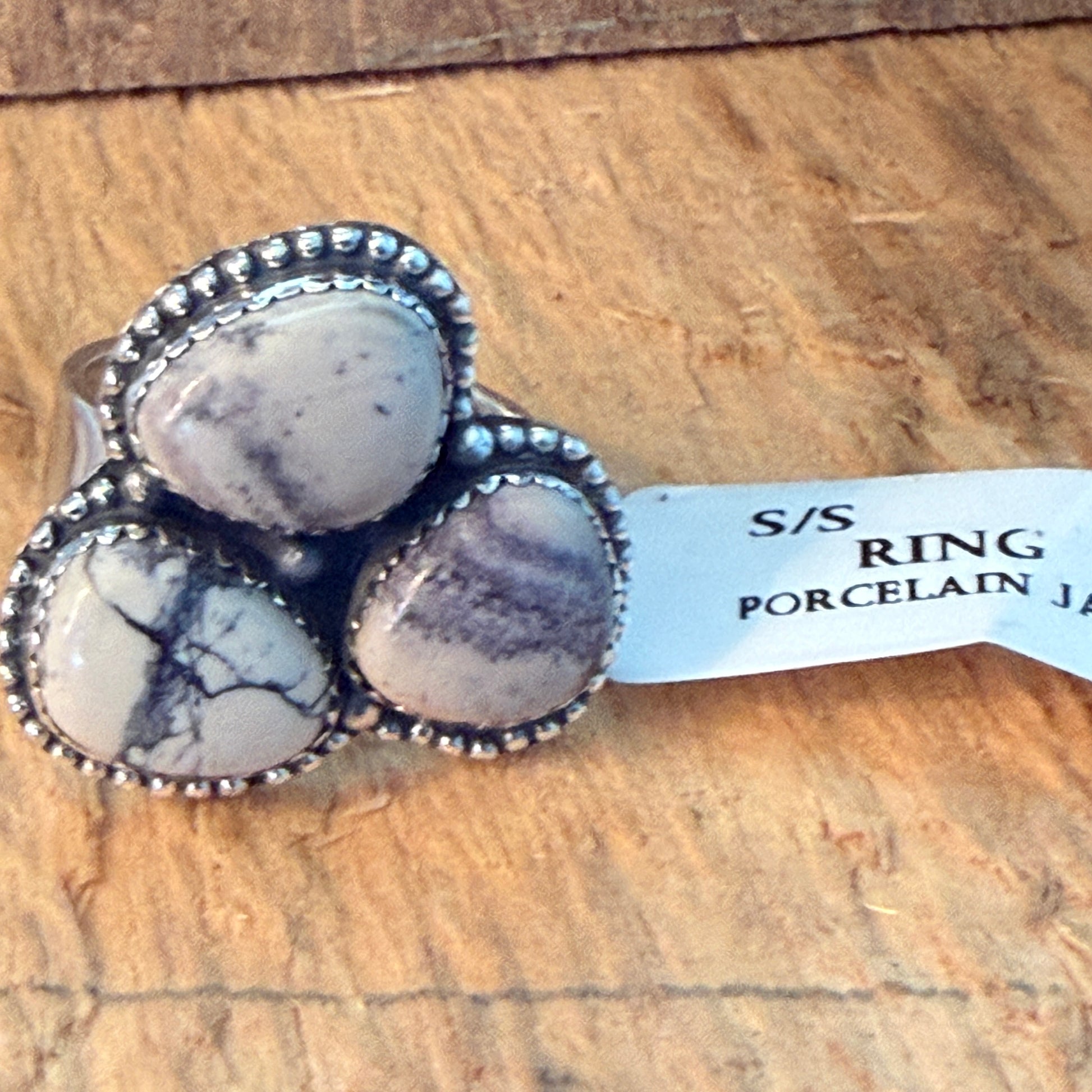 Handcrafted Porcelain Jasper Turquoise 3 Gemstone Cluster Ring Sterling Silver Wild West Boho