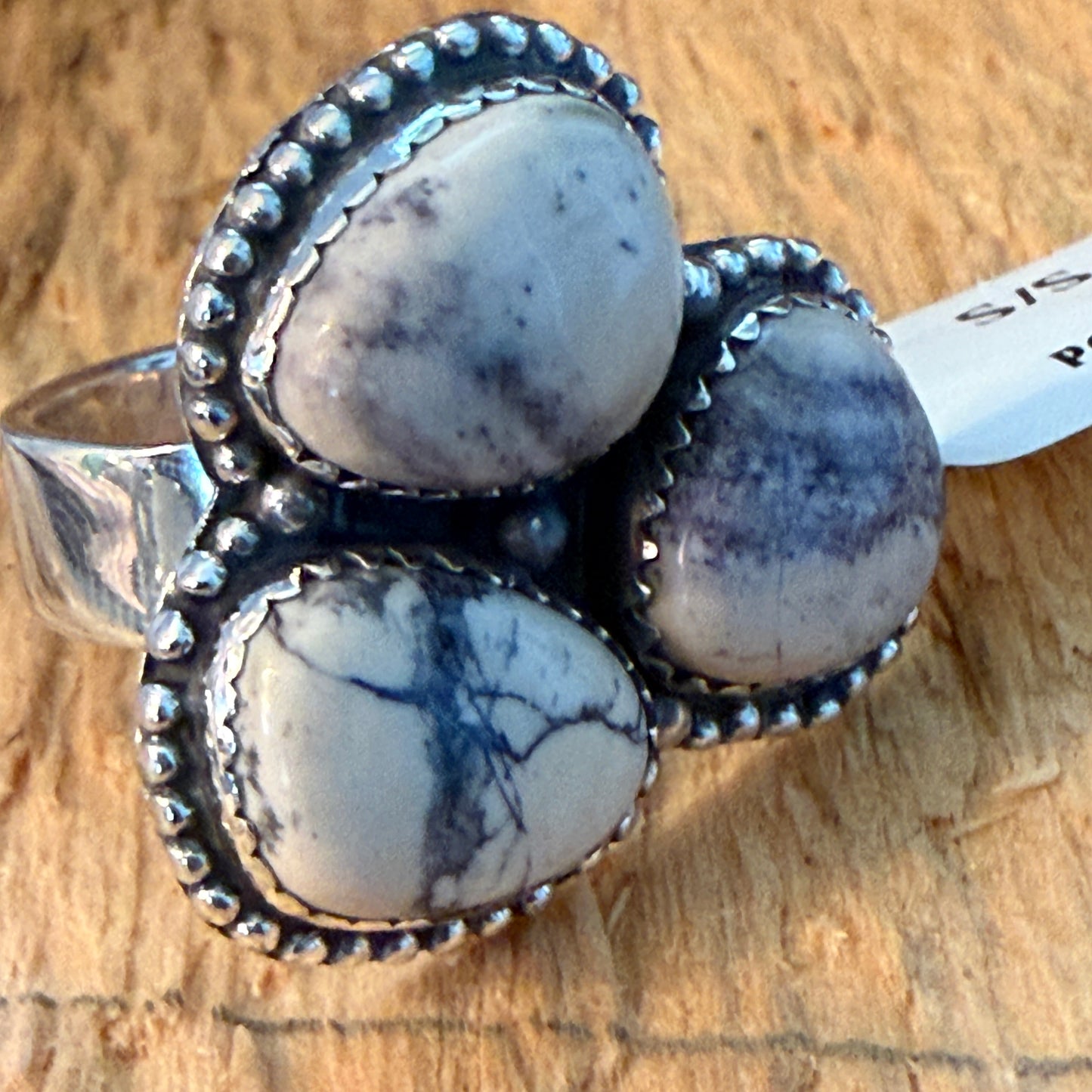 Handcrafted Porcelain Jasper Turquoise 3 Gemstone Cluster Ring Sterling Silver Wild West Boho