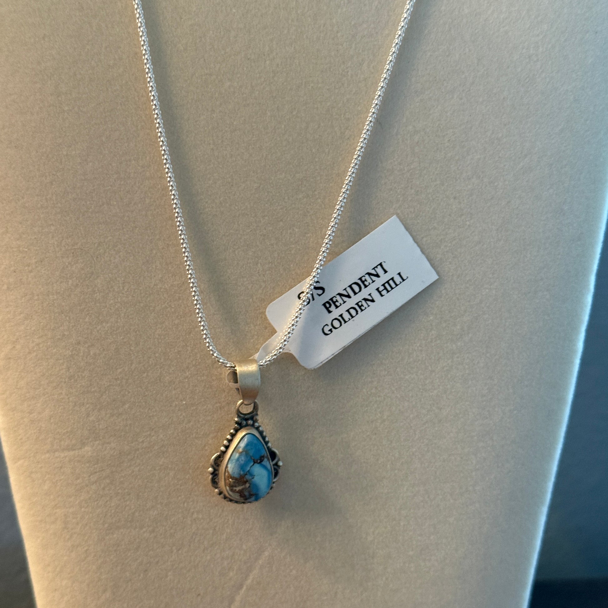 Golden Hill Turquoise Sterling Silver Necklace 18 Inch Chain Wild West Boho