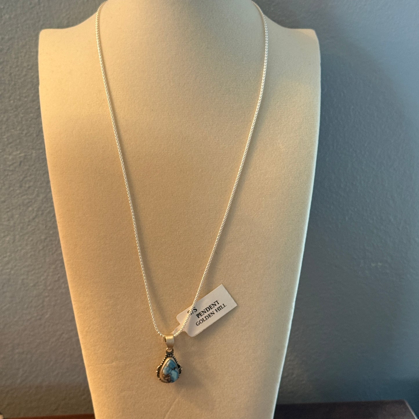 Golden Hill Turquoise Sterling Silver Necklace 18 Inch Chain Wild West Boho