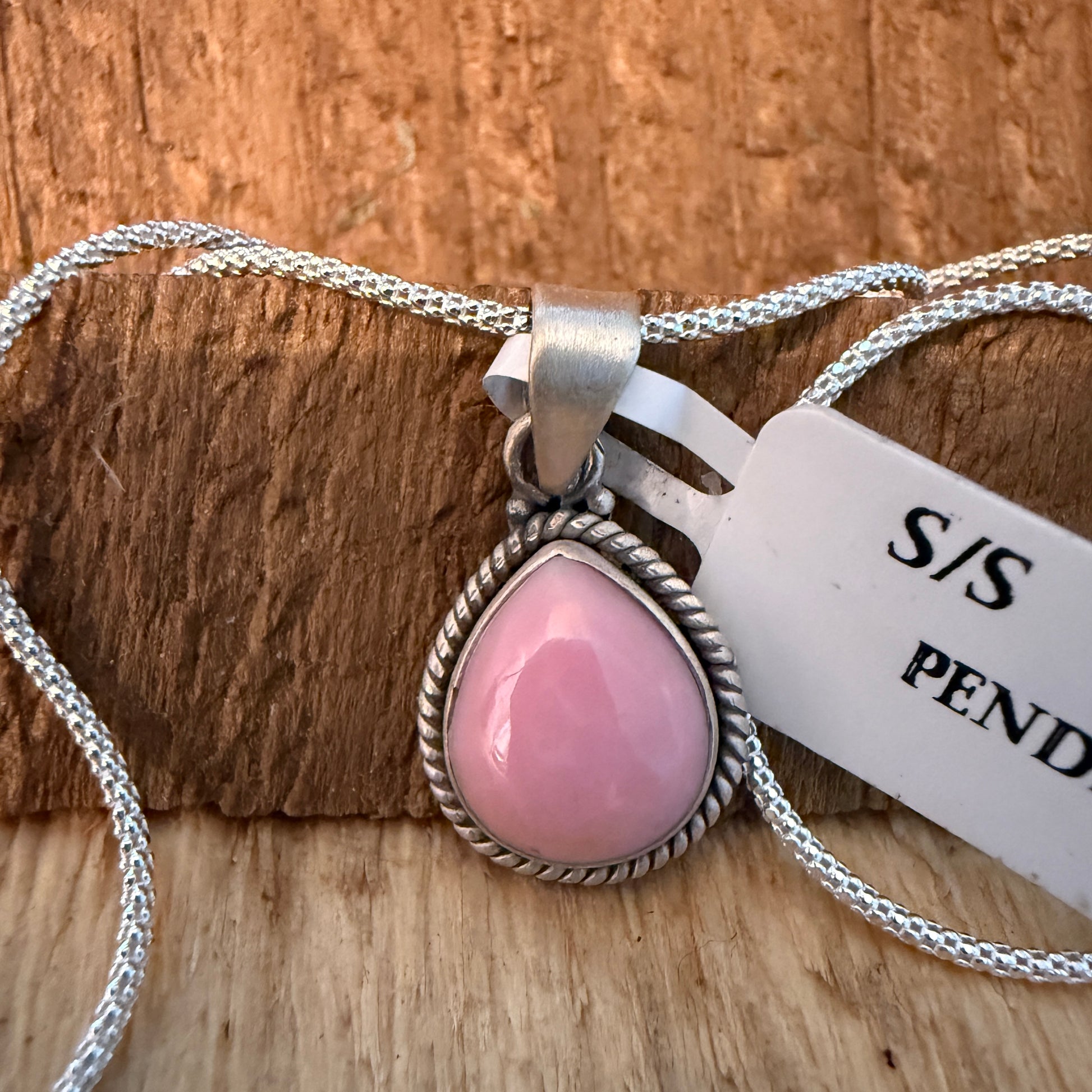Handcrafted Pink Conch Gemstone Necklace With Sterling Silver 18 Inch Chain Wild West Boho
