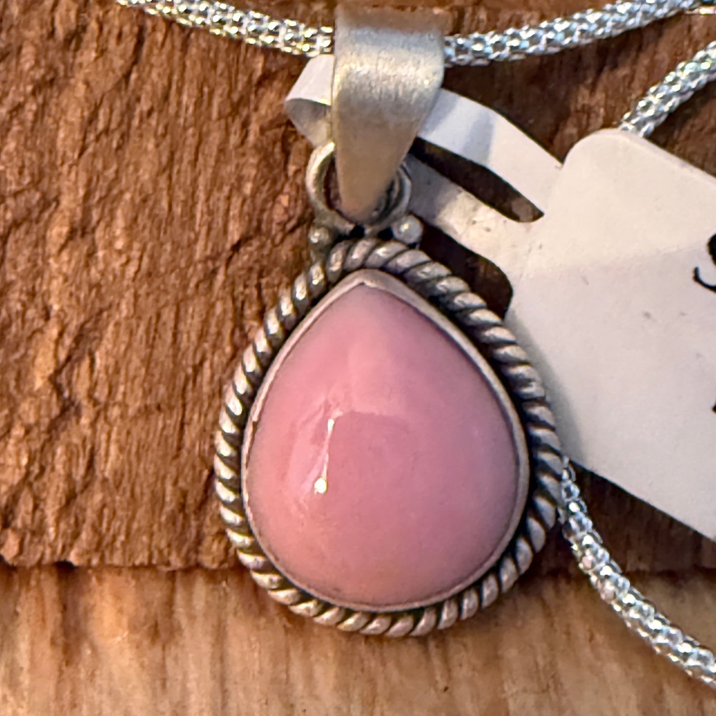 Handcrafted Pink Conch Gemstone Necklace With Sterling Silver 18 Inch Chain Wild West Boho