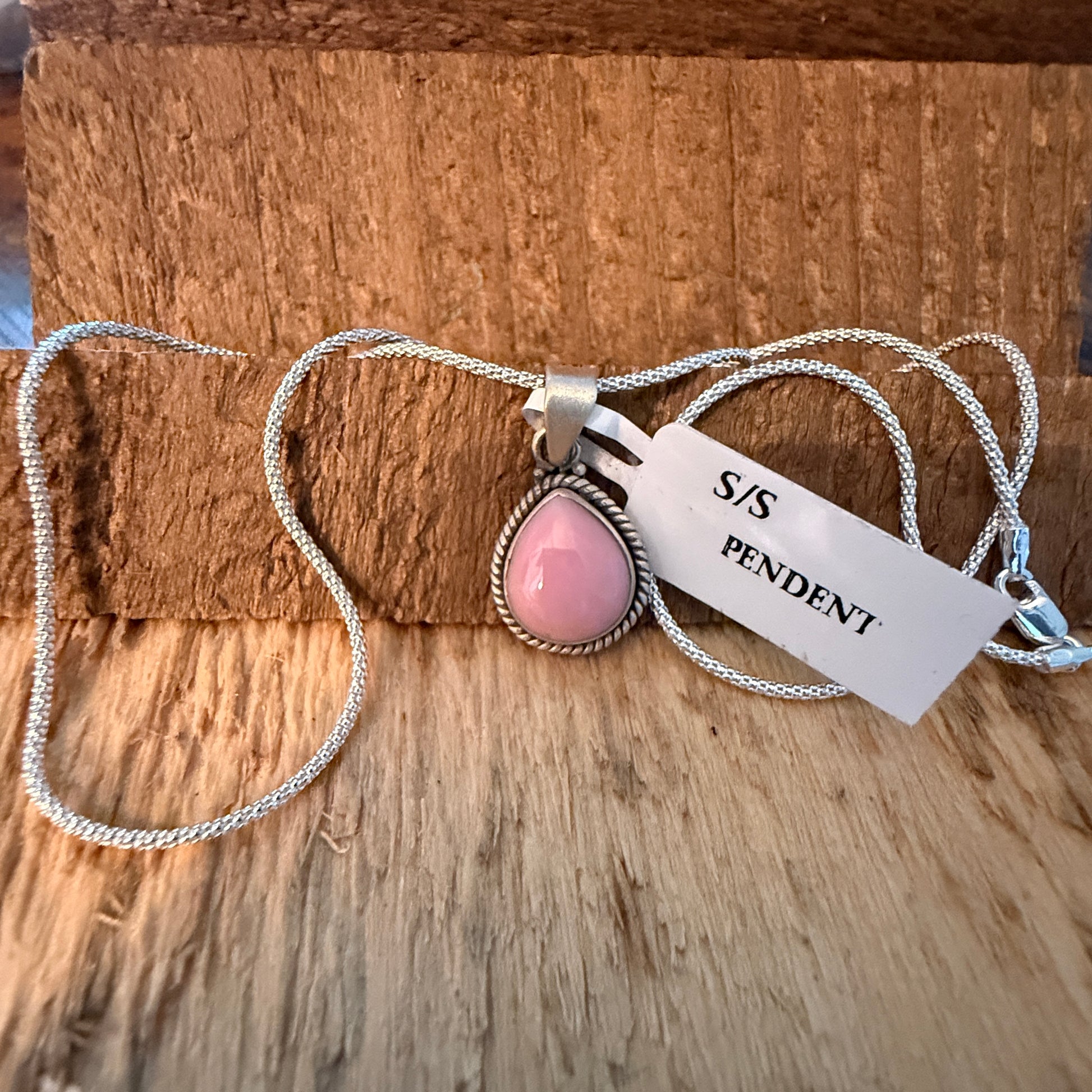 Handcrafted Pink Conch Gemstone Necklace With Sterling Silver 18 Inch Chain Wild West Boho