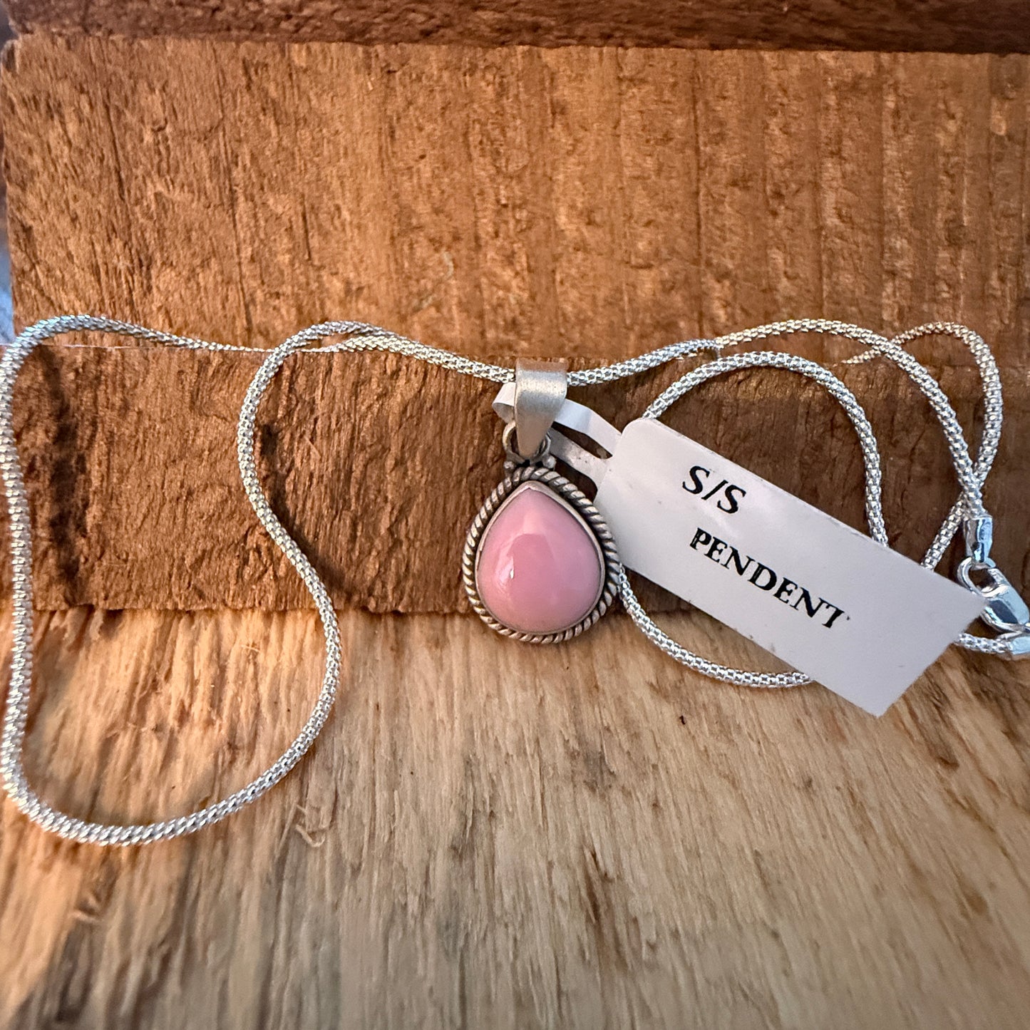 Handcrafted Pink Conch Gemstone Necklace With Sterling Silver 18 Inch Chain Wild West Boho