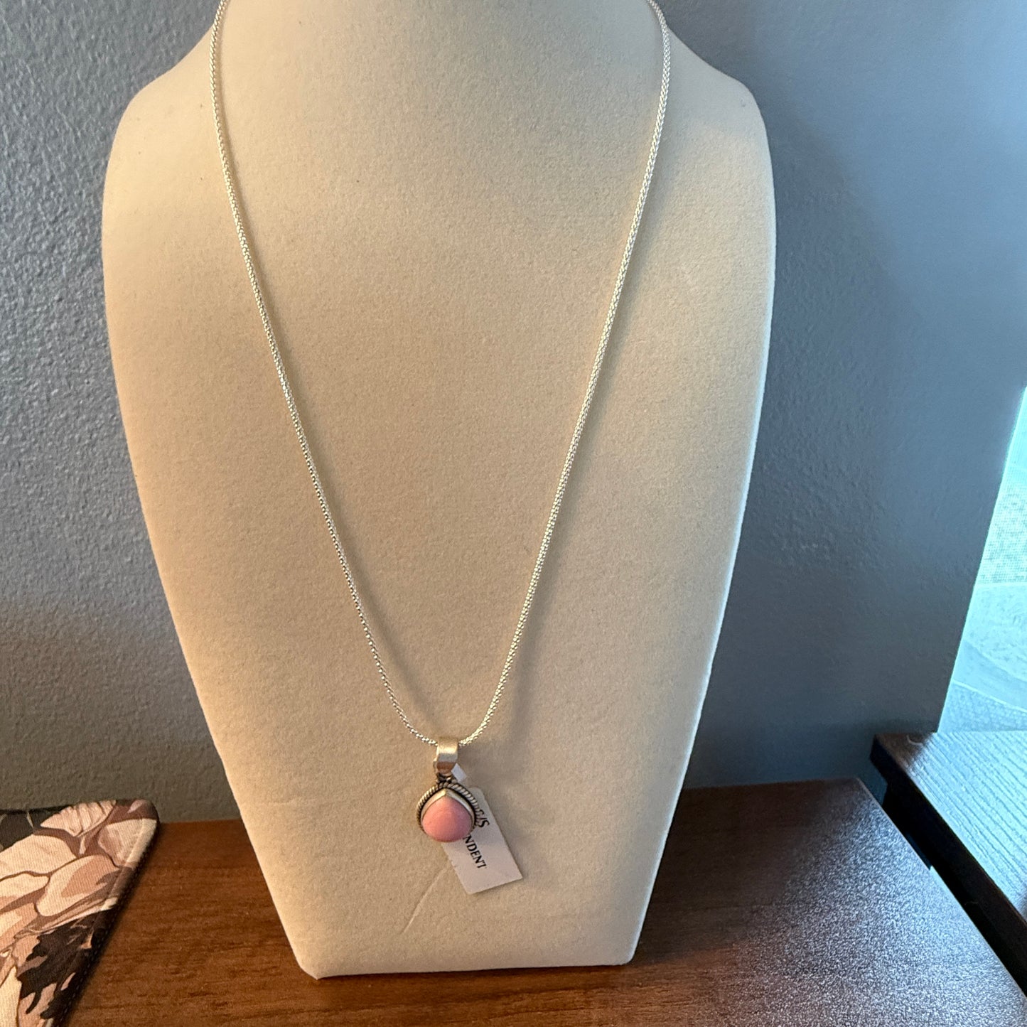 Handcrafted Pink Conch Gemstone Necklace With Sterling Silver 18 Inch Chain Wild West Boho