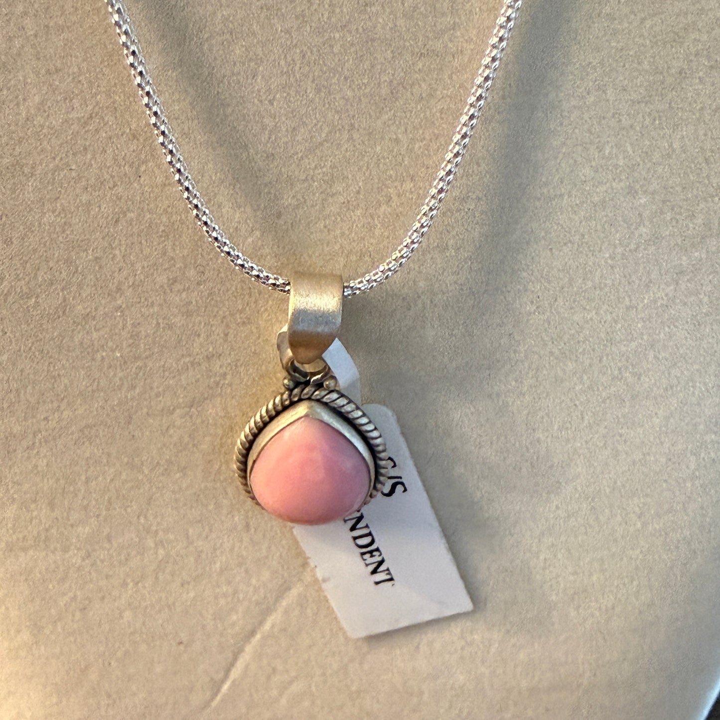 Handcrafted Pink Conch Gemstone Necklace With Sterling Silver 18 Inch Chain Wild West Boho