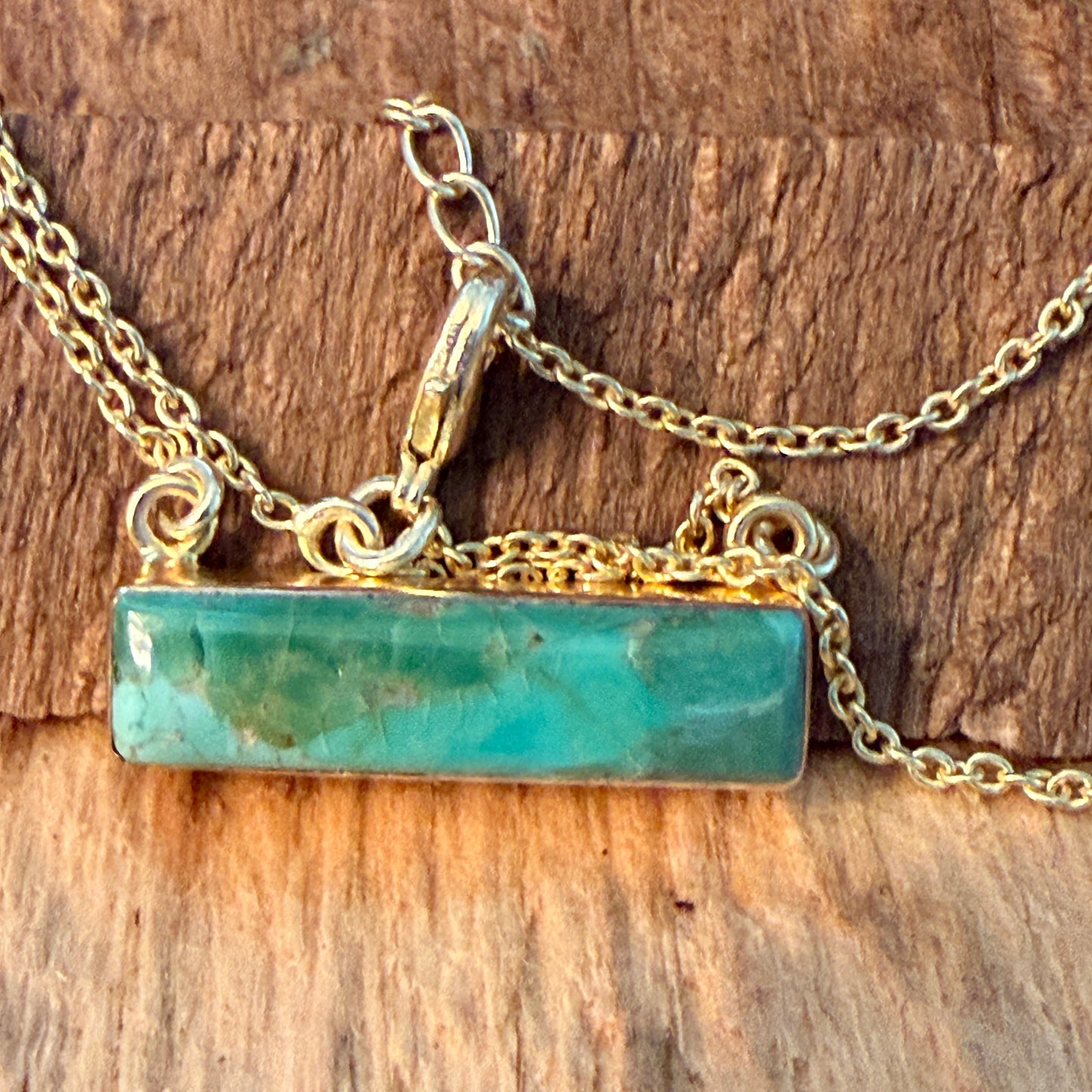 Handcrafted Number 8 Turquoise Bar Necklace Gold Plated 16 Inch Chain Wild West Boho