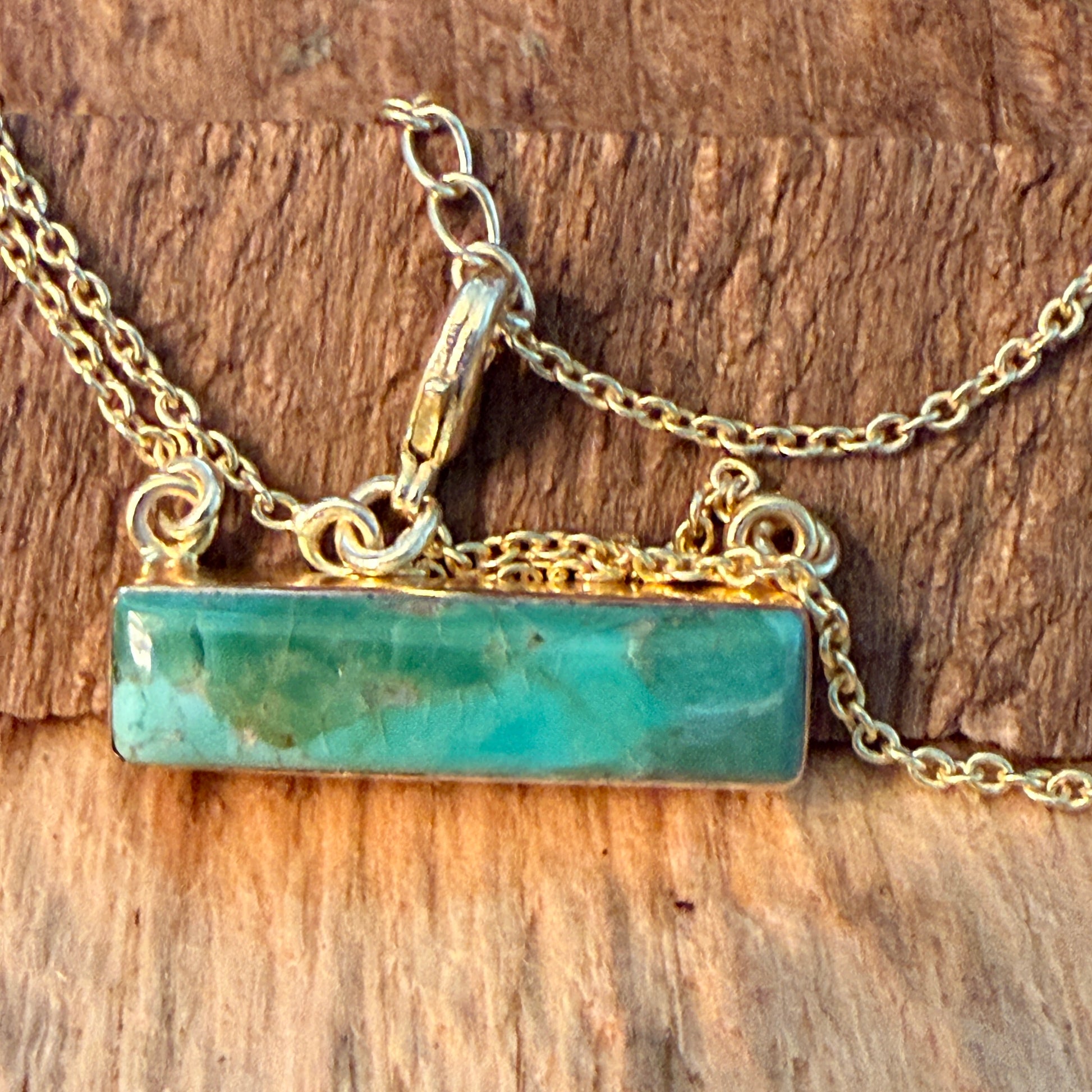 Handcrafted Number 8 Turquoise Bar Necklace Gold Plated 16 Inch Chain Wild West Boho