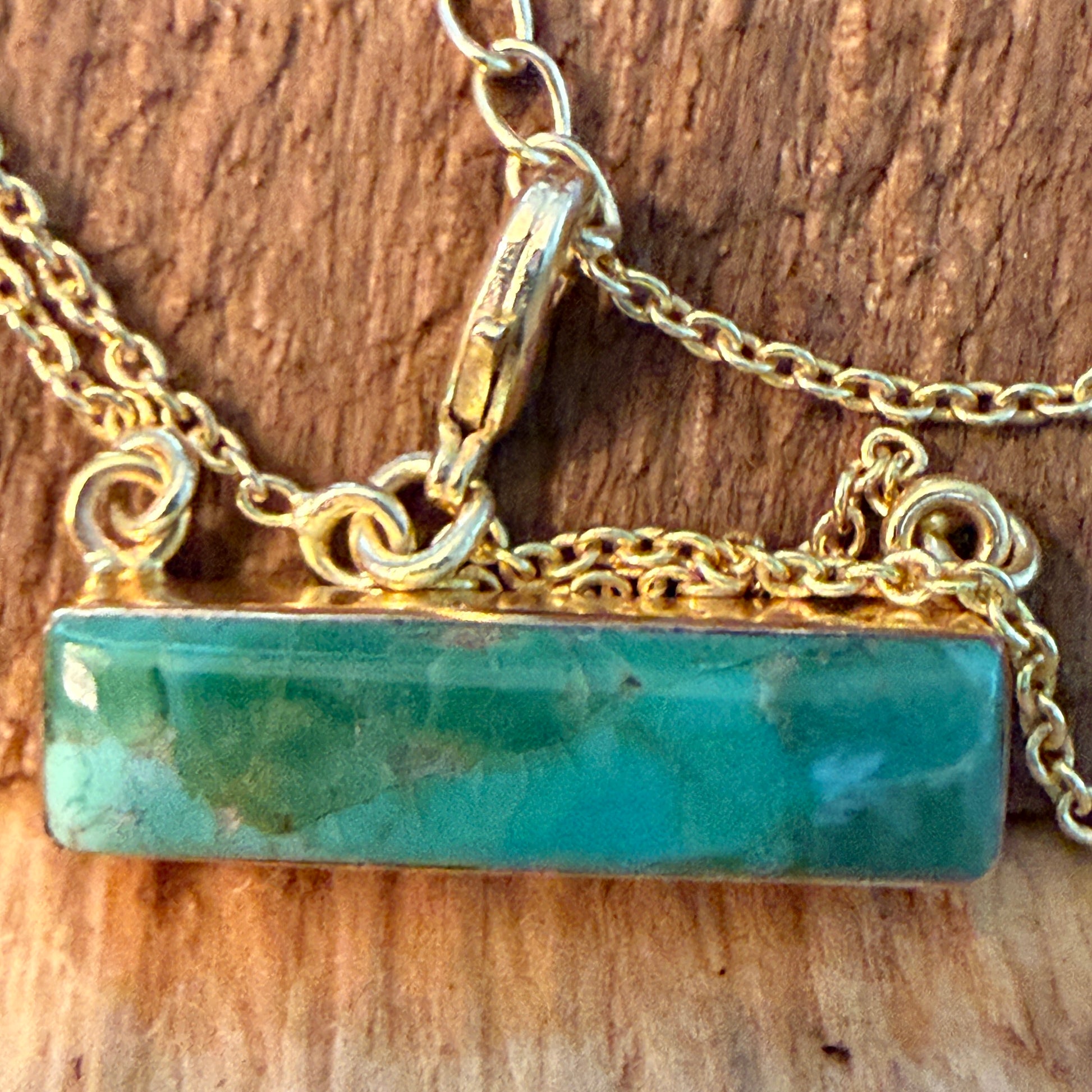 Handcrafted Number 8 Turquoise Bar Necklace Gold Plated 16 Inch Chain Wild West Boho
