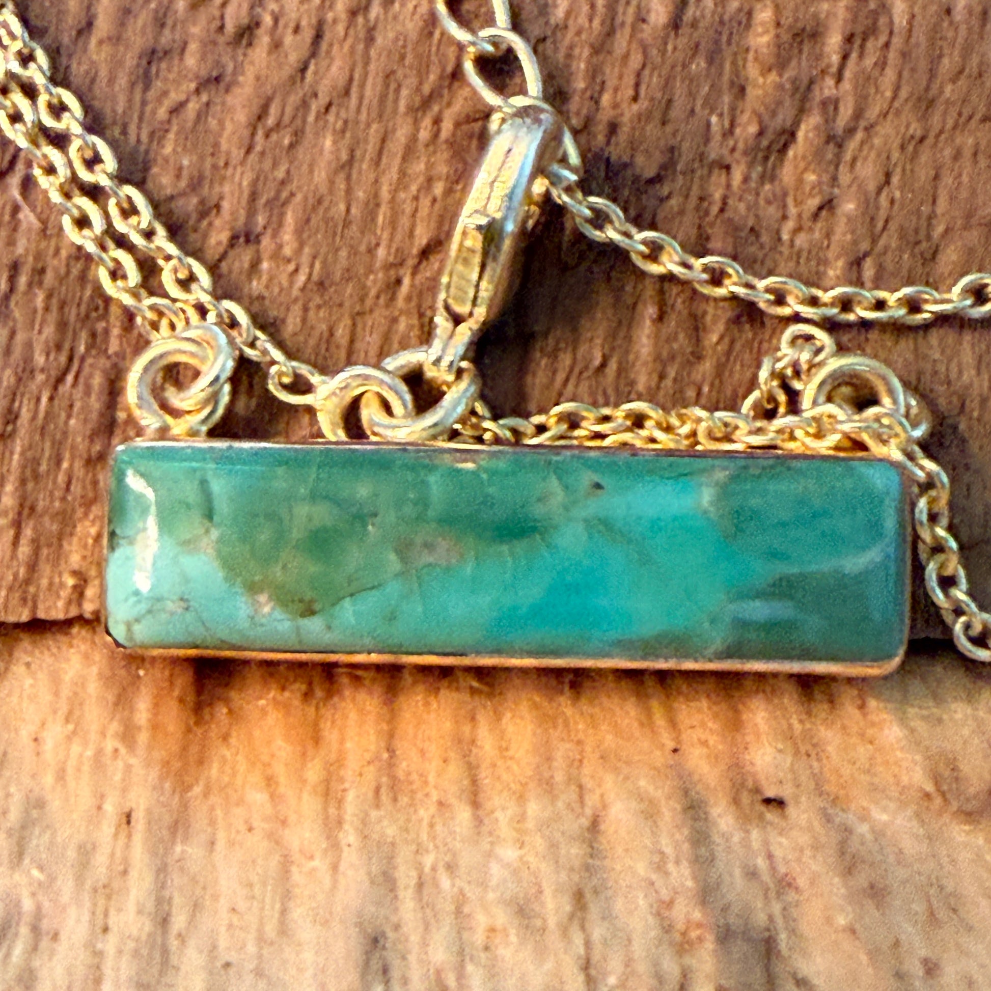 Handcrafted Number 8 Turquoise Bar Necklace Gold Plated 16 Inch Chain Wild West Boho