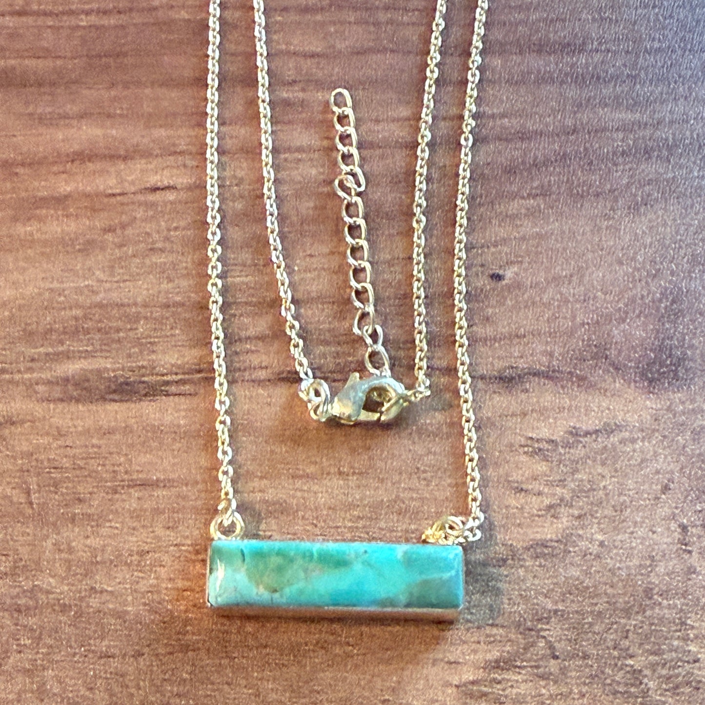 Handcrafted Number 8 Turquoise Bar Necklace Gold Plated 16 Inch Chain Wild West Boho