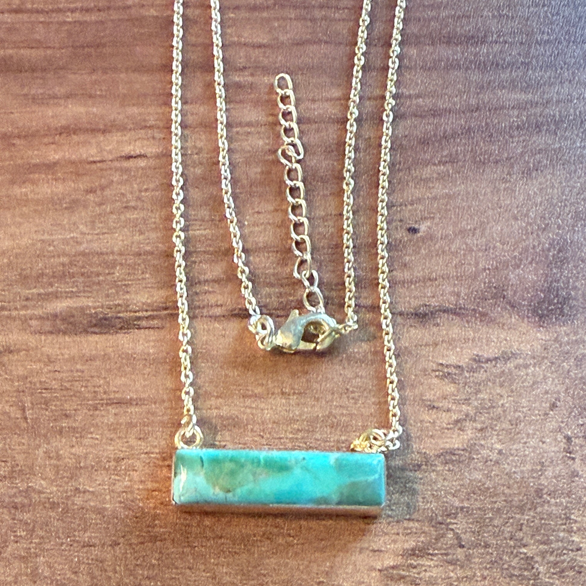 Handcrafted Number 8 Turquoise Bar Necklace Gold Plated 16 Inch Chain Wild West Boho