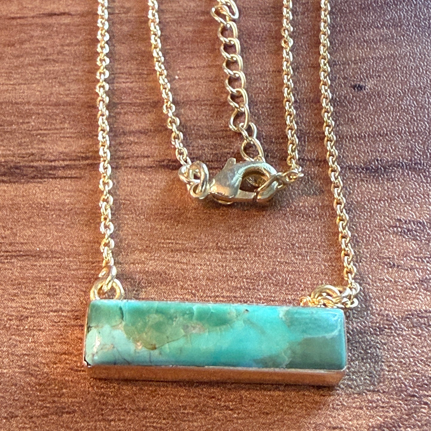 Handcrafted Number 8 Turquoise Bar Necklace Gold Plated 16 Inch Chain Wild West Boho