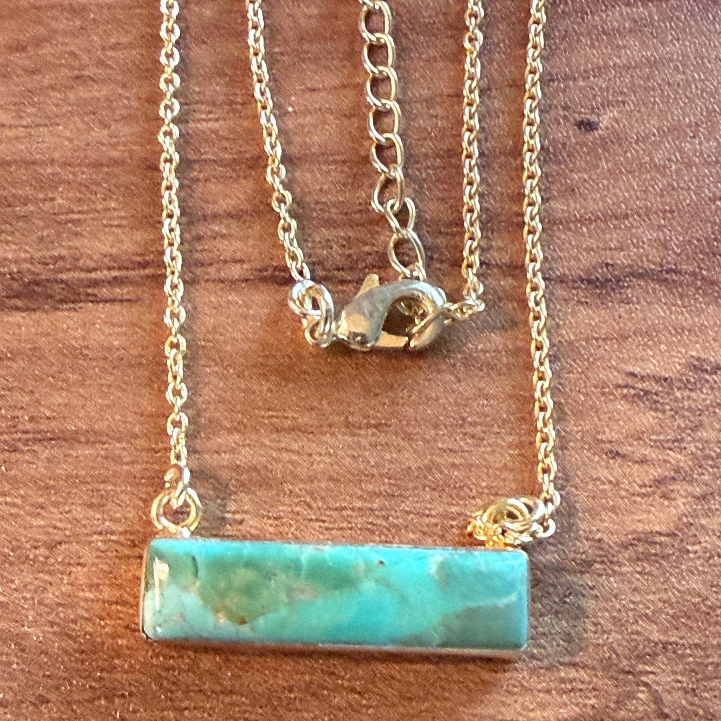 Handcrafted Number 8 Turquoise Bar Necklace Gold Plated 16 Inch Chain Wild West Boho