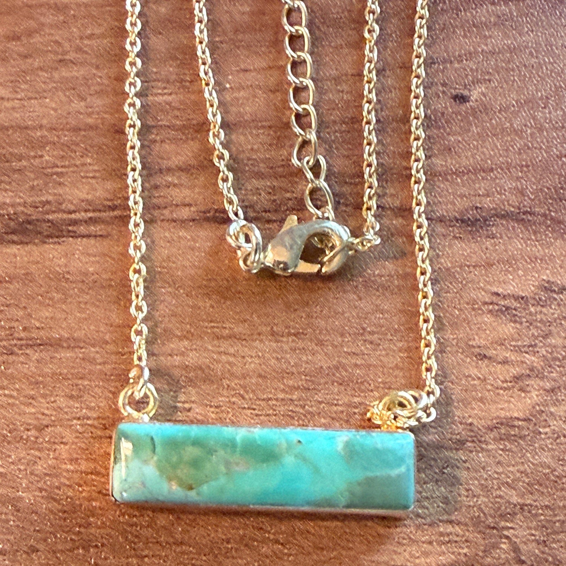 Handcrafted Number 8 Turquoise Bar Necklace Gold Plated 16 Inch Chain Wild West Boho