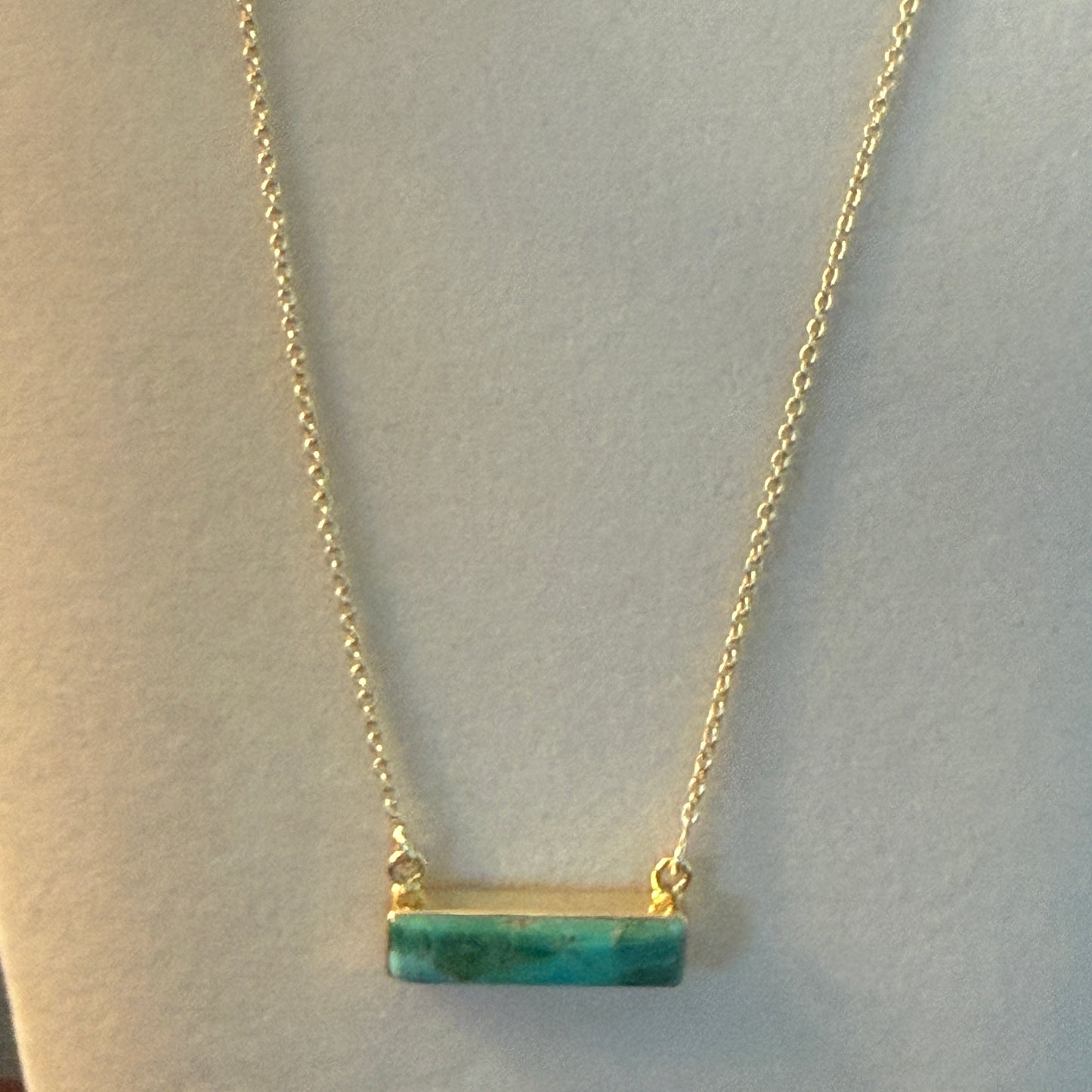 Handcrafted Number 8 Turquoise Bar Necklace Gold Plated 16 Inch Chain Wild West Boho