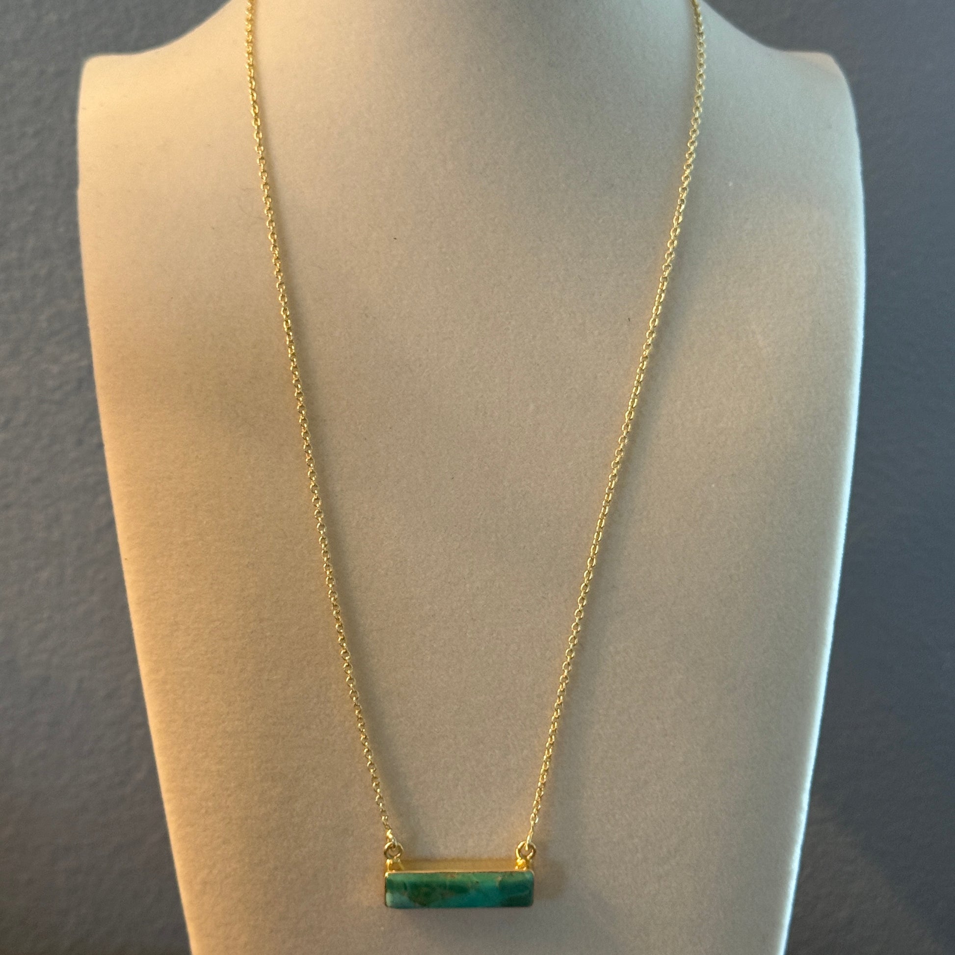 Handcrafted Number 8 Turquoise Bar Necklace Gold Plated 16 Inch Chain Wild West Boho