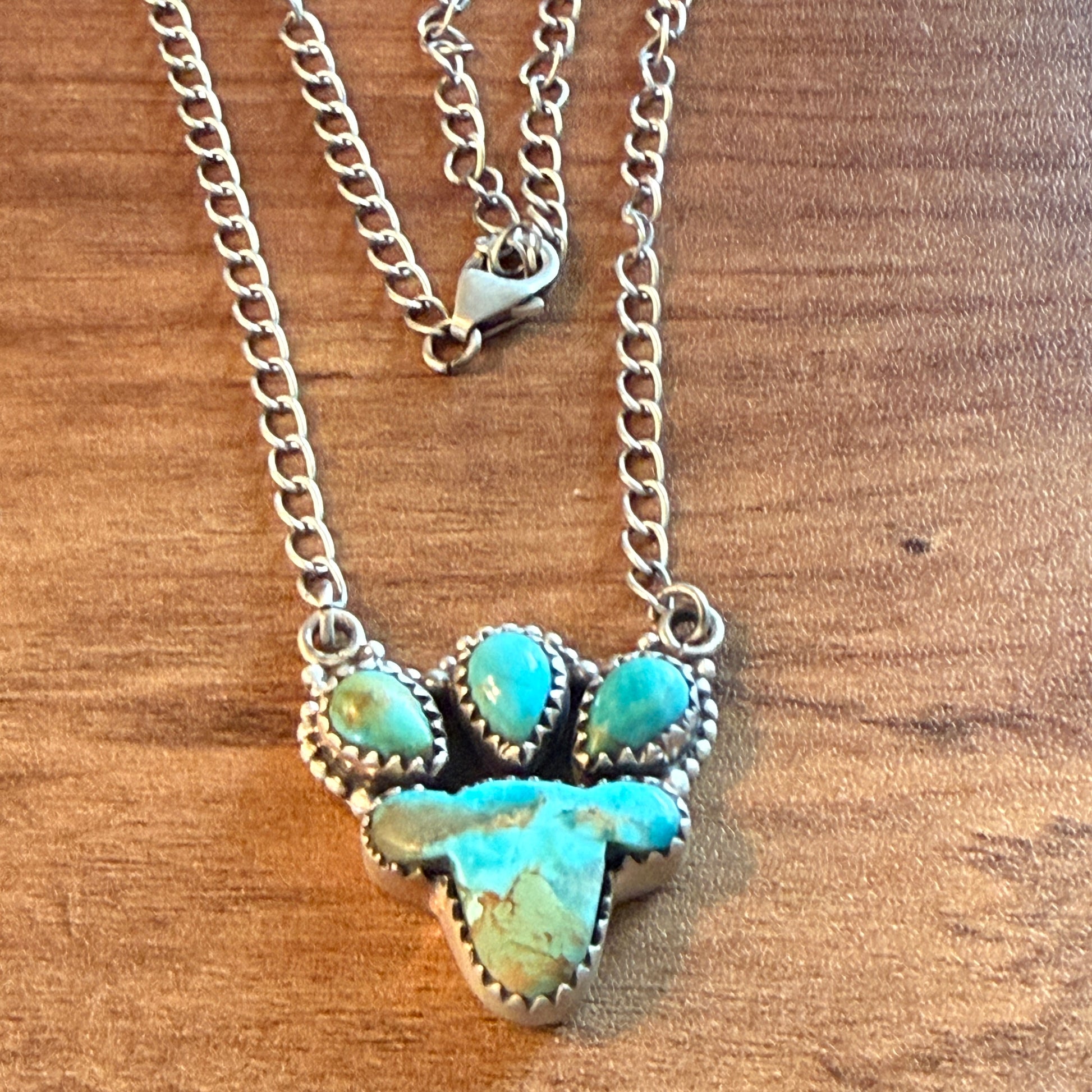 Handcrafted Turquoise Number Eight Gemstone Cluster Necklace In Sterling Silver Wild West Boho