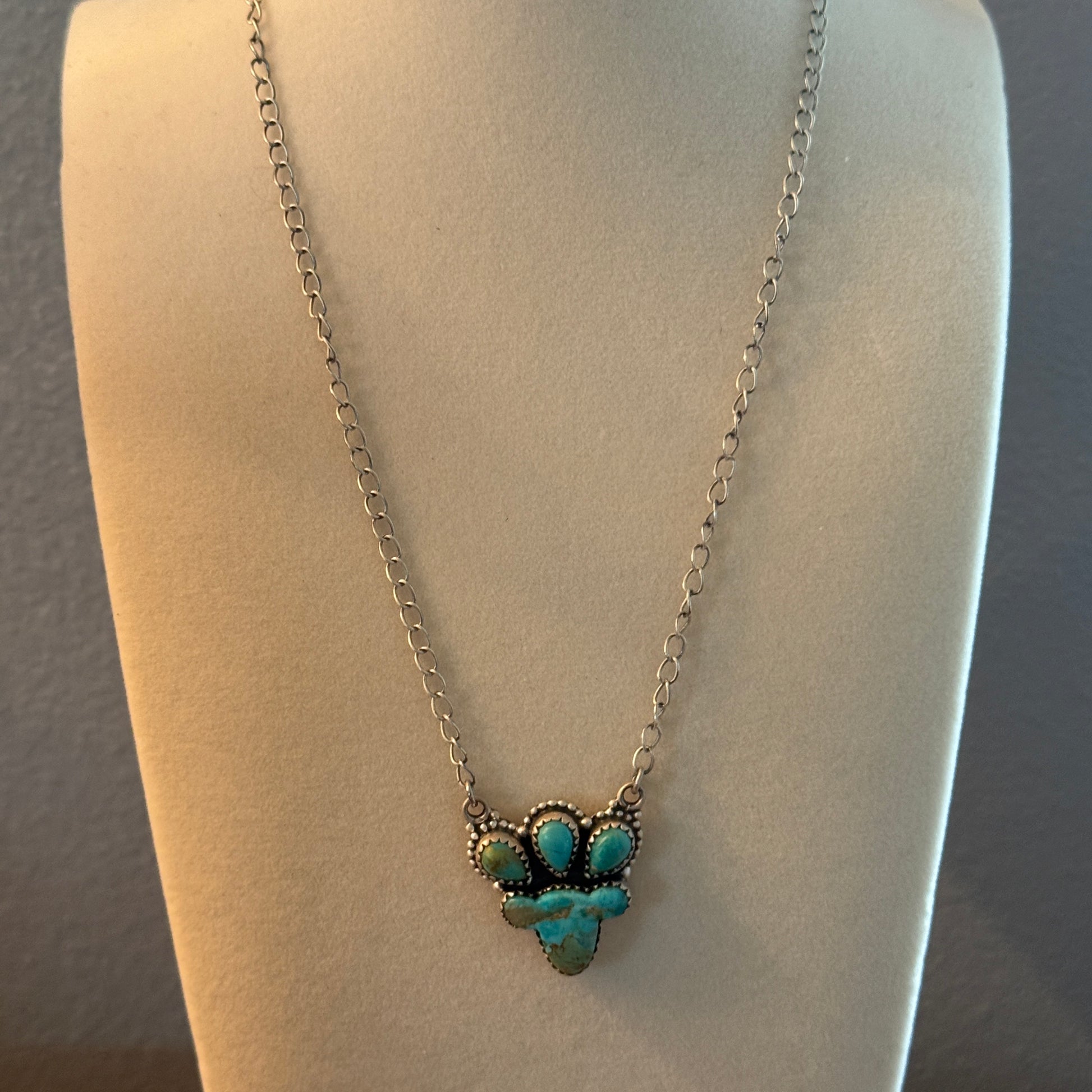 Handcrafted Turquoise Number Eight Gemstone Cluster Necklace In Sterling Silver Wild West Boho