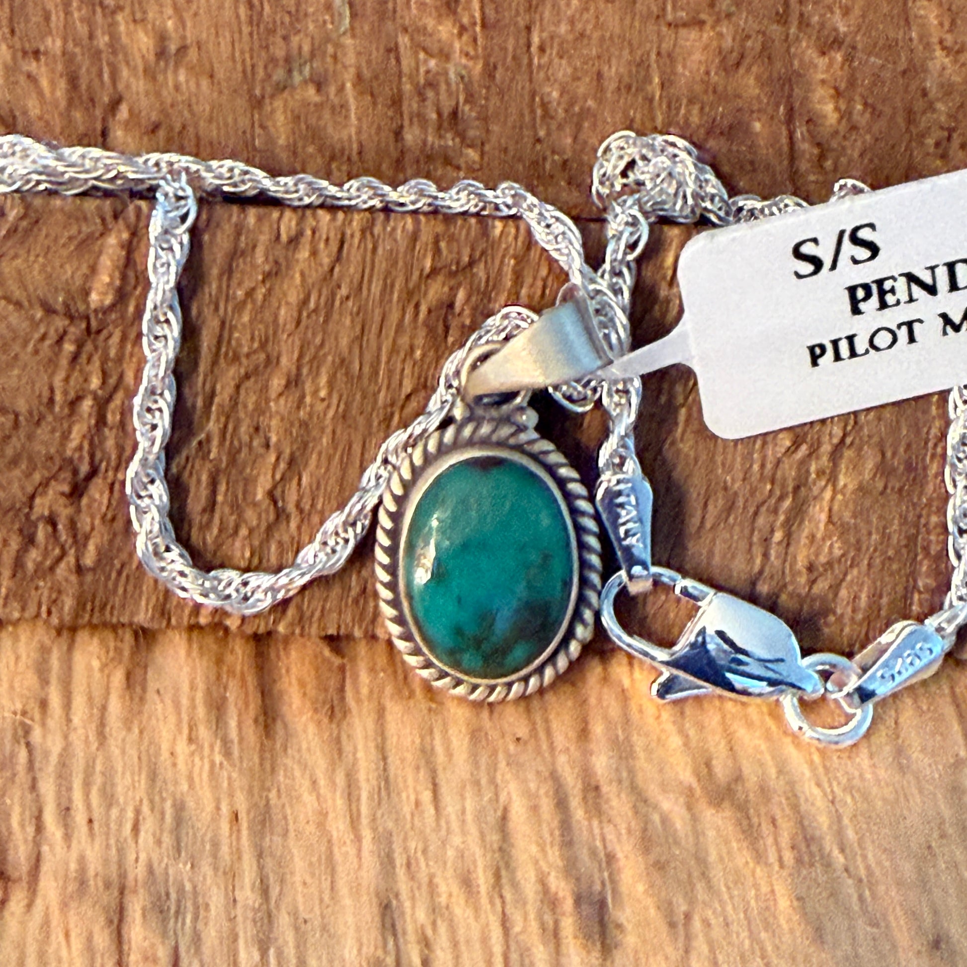 Handcrafted Pilot Mountain Gemstone Sterling Silver Necklace 18 Inch Chain Wild West Boho