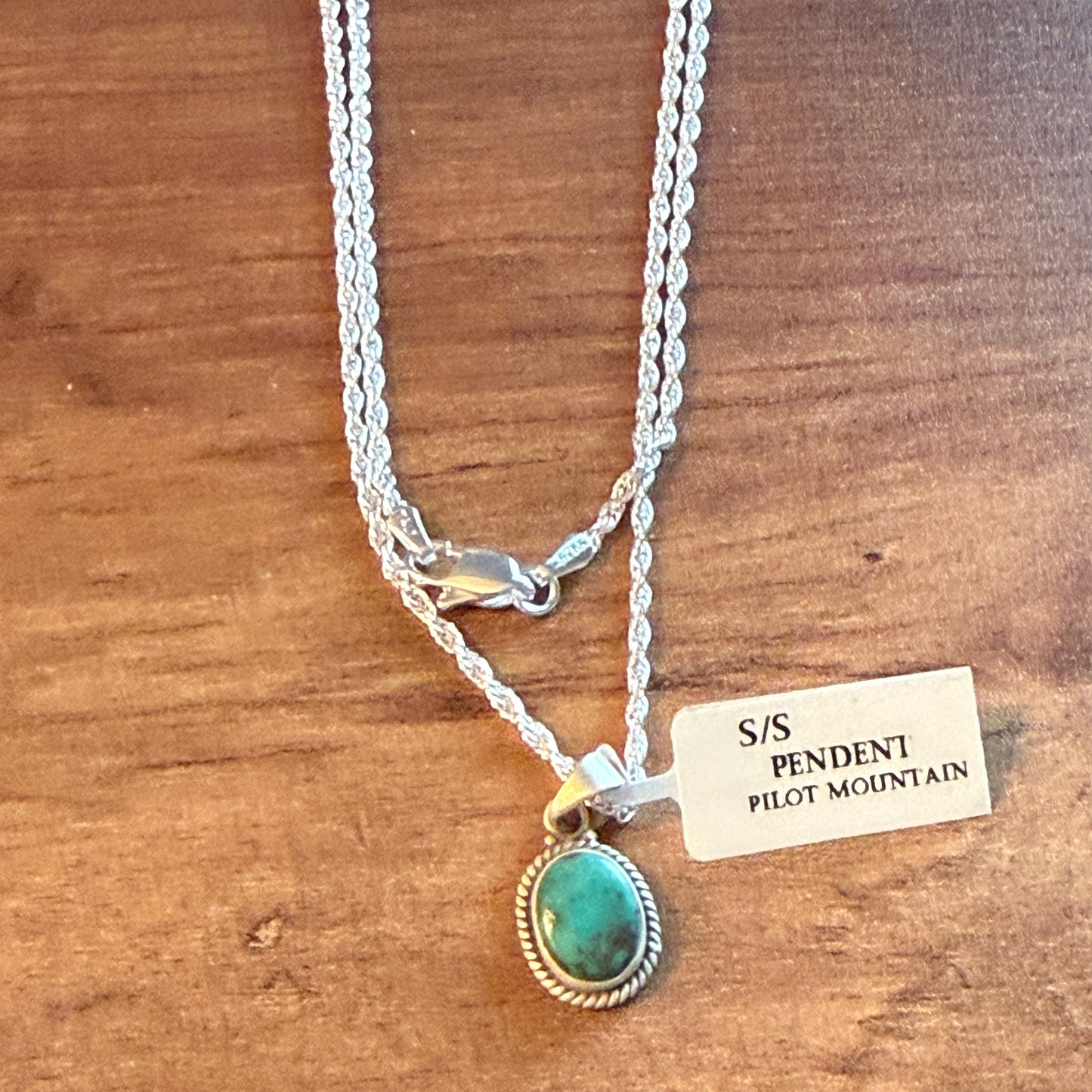 Handcrafted Pilot Mountain Gemstone Sterling Silver Necklace 18 Inch Chain Wild West Boho