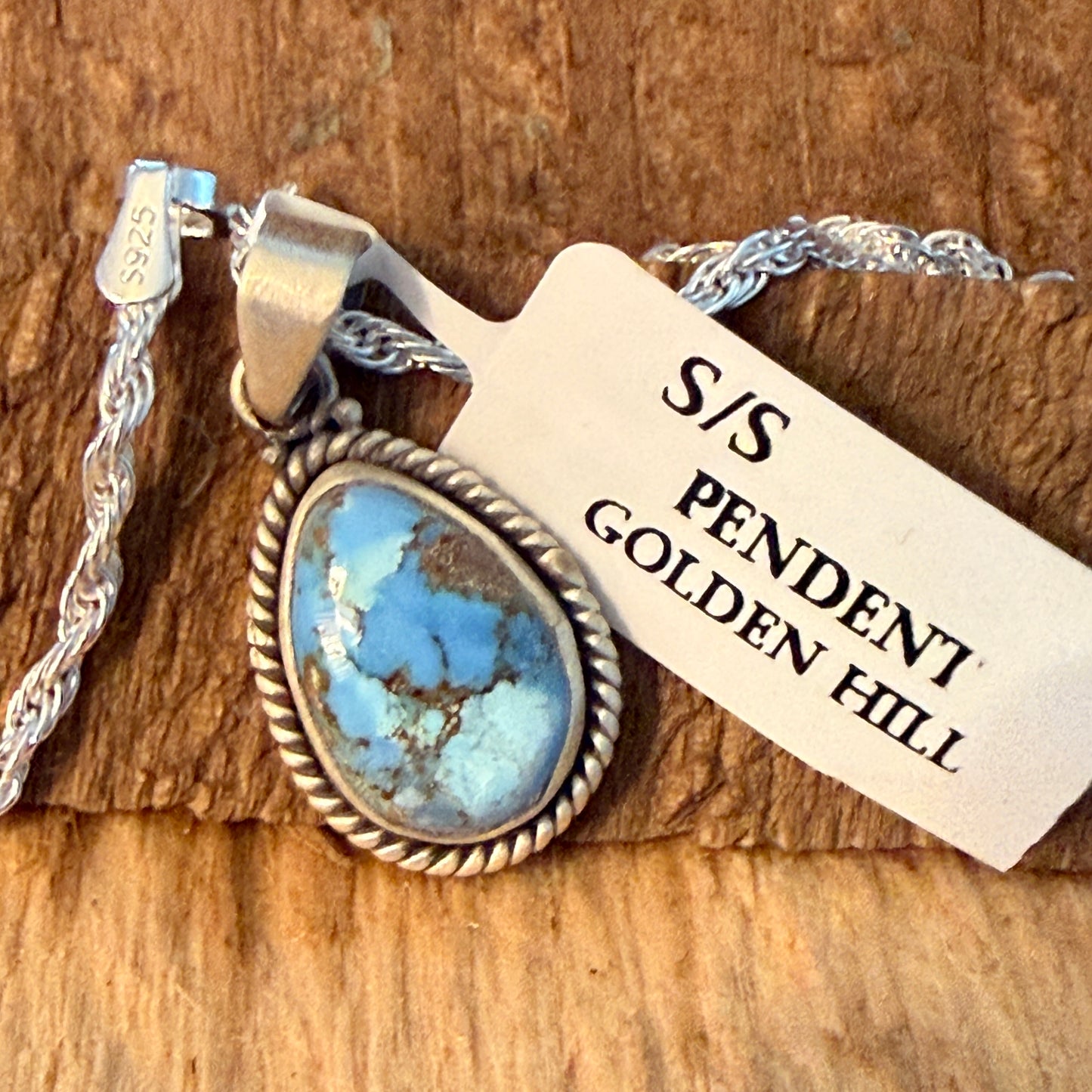 Handcrafted Golden Hill Gemstone Sterling Silver Necklace 18 Inch Chain Wild West Boho