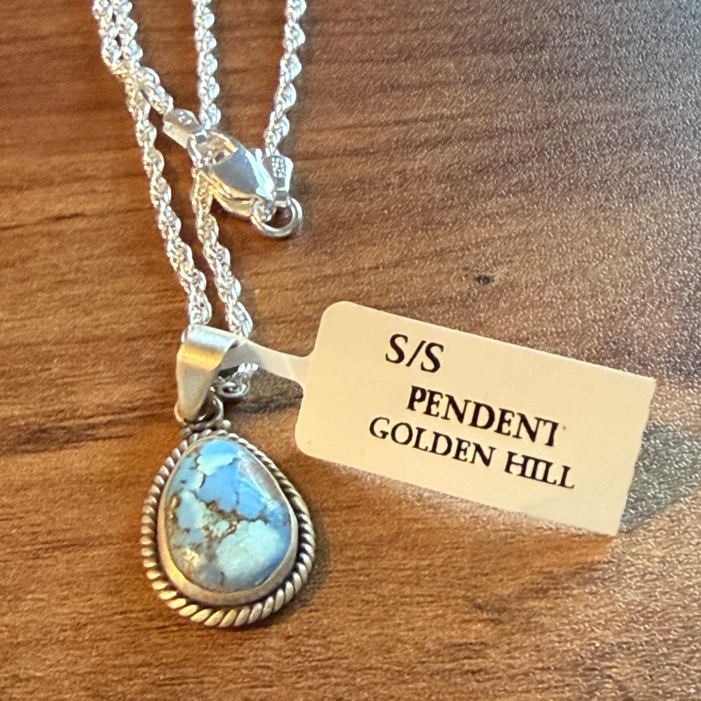 Handcrafted Golden Hill Gemstone Sterling Silver Necklace 18 Inch Chain Wild West Boho