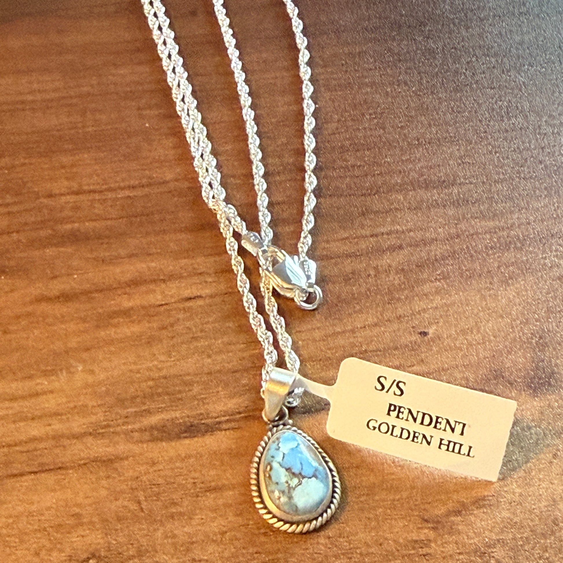 Handcrafted Golden Hill Gemstone Sterling Silver Necklace 18 Inch Chain Wild West Boho