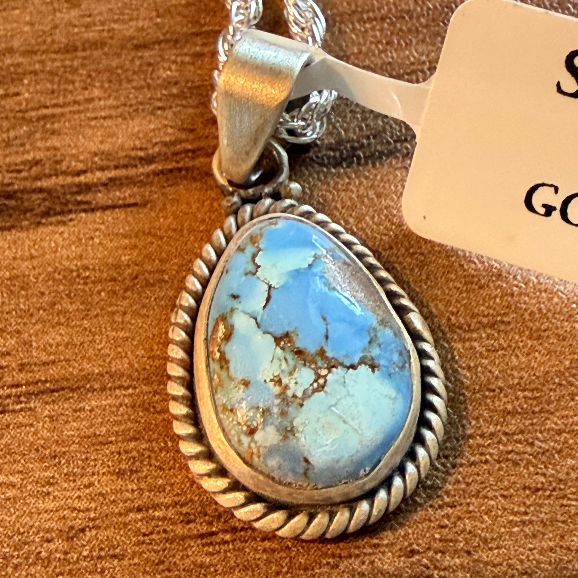 Handcrafted Golden Hill Gemstone Sterling Silver Necklace 18 Inch Chain Wild West Boho