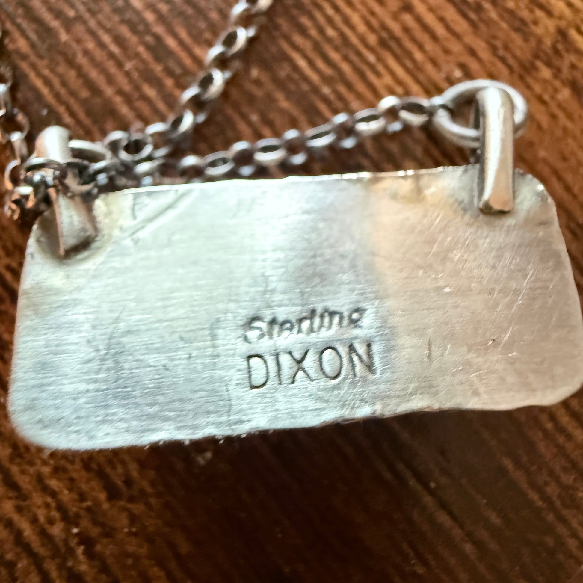 Johnny Dixon Signed Pink Conch Bar Necklace Sterling Silver 16 Inch Chain Wild West Boho