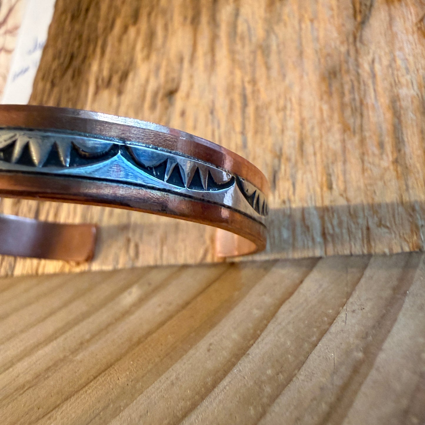 Handcrafted Wylie Secatero Signed Copper Sterling Silver Cuff Bracelet, Size 7 Wild West Boho