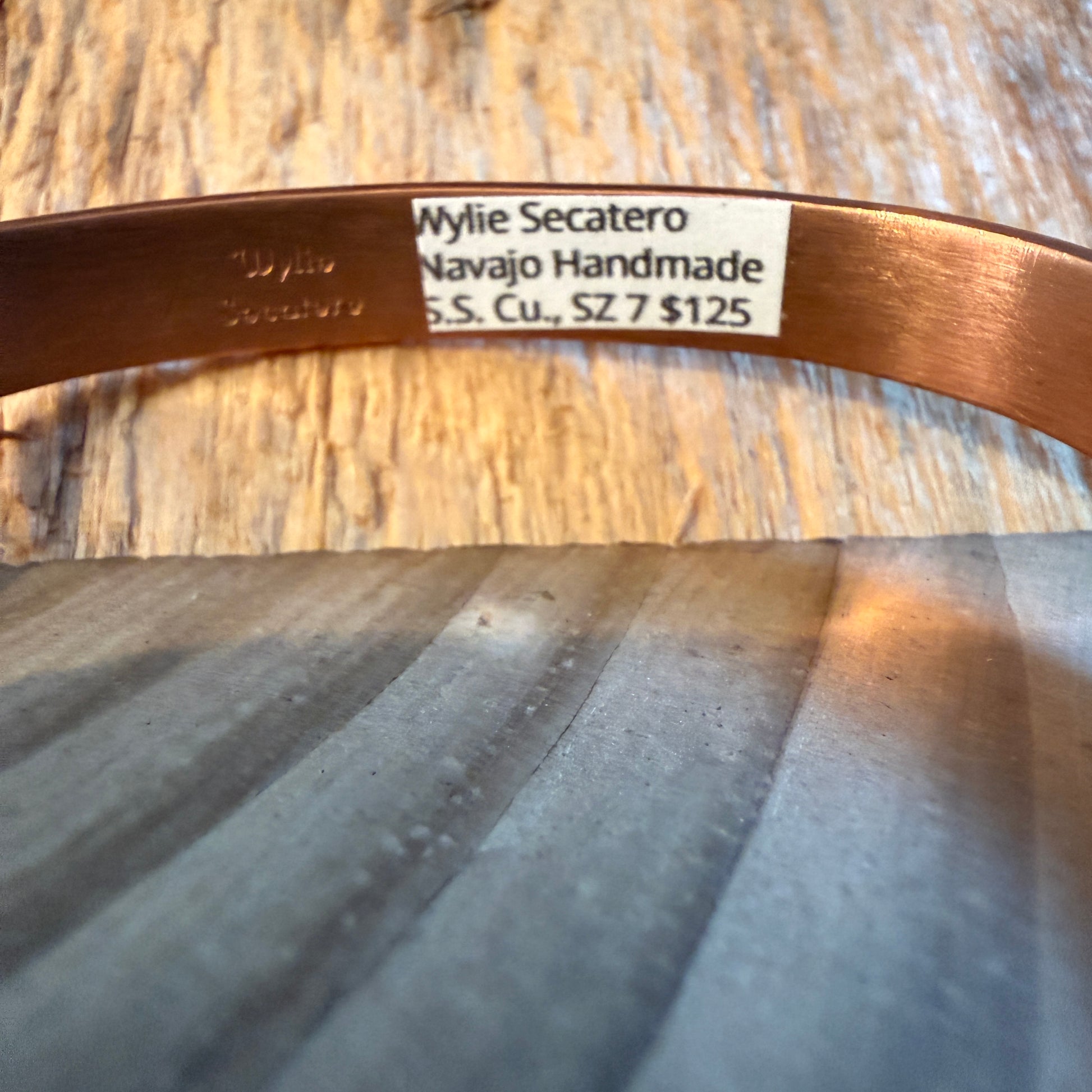 Handcrafted Wylie Secatero Signed Copper Sterling Silver Cuff Bracelet, Size 7 Wild West Boho